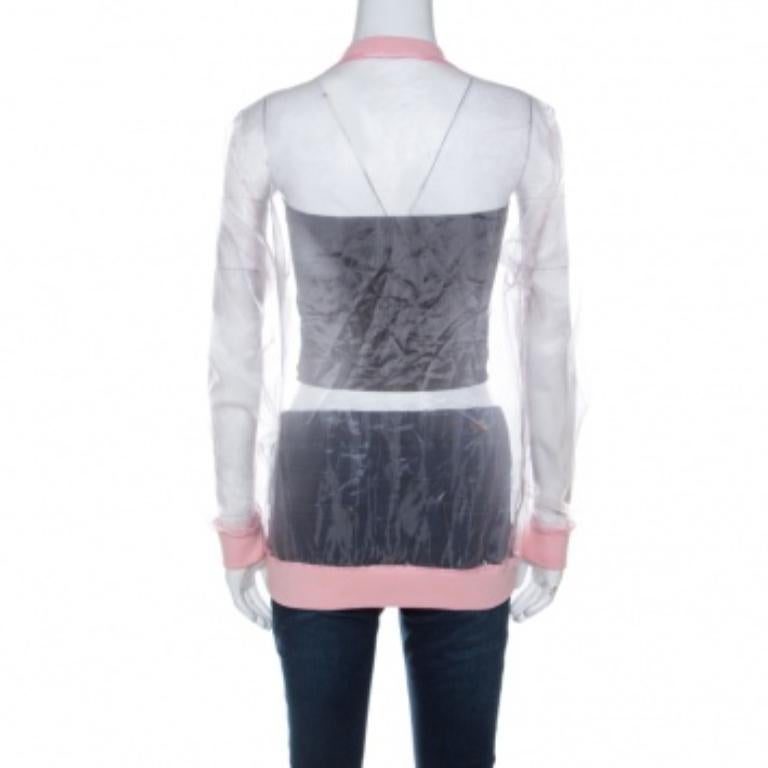Kenzo Pink Paris Embroidered Sheer Pullover S in vendita 1