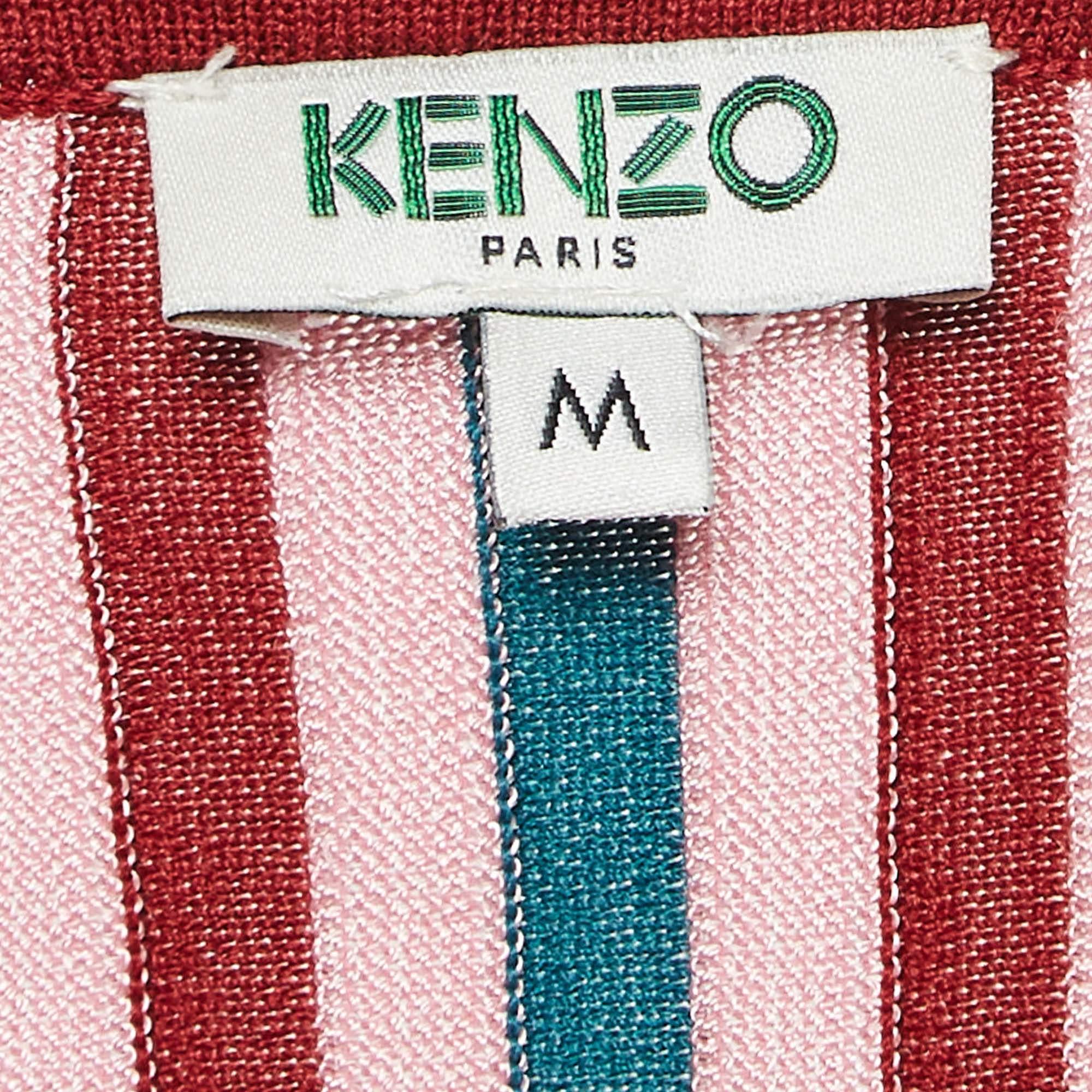 Kenzo Pink Rib Knit V-Neck Jumper M In Good Condition For Sale In Dubai, Al Qouz 2