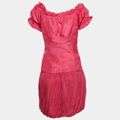 Kenzo Pink Silk Ruffled Zip Front Short Dress S