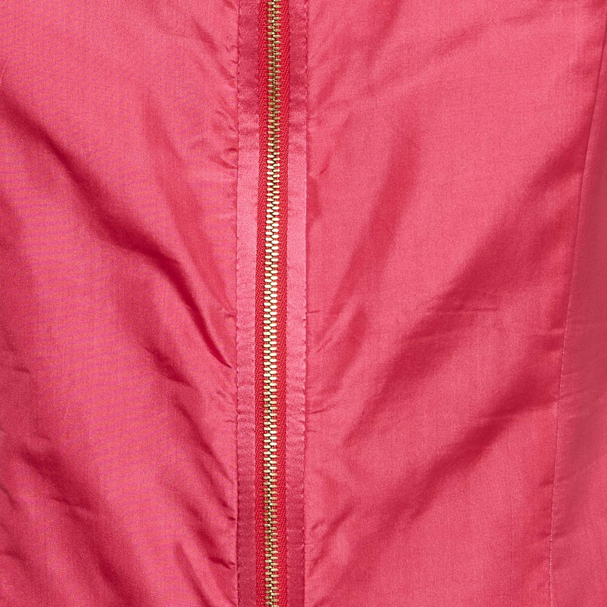 Kenzo Pink Silk Ruffled Zip Front Short Dress S In Good Condition For Sale In Dubai, Al Qouz 2