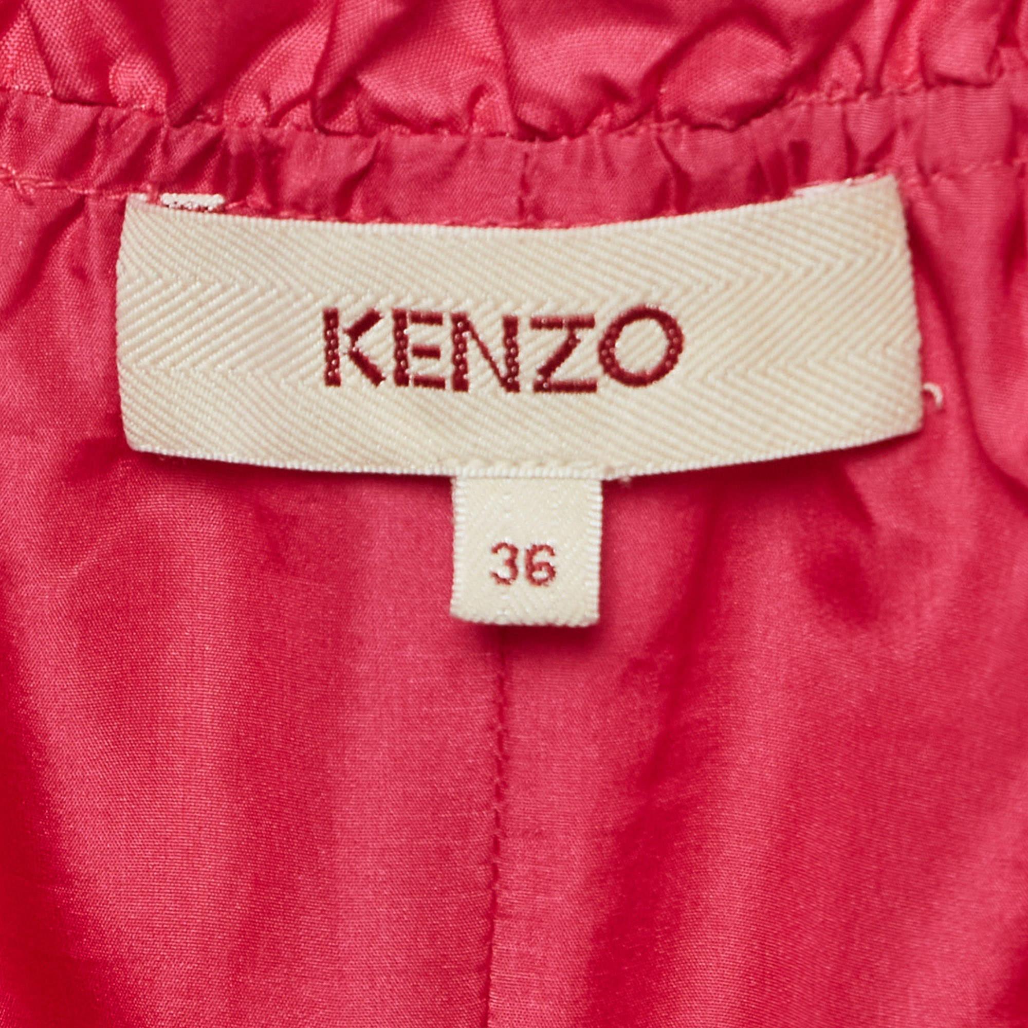 Women's Kenzo Pink Silk Ruffled Zip Front Short Dress S For Sale