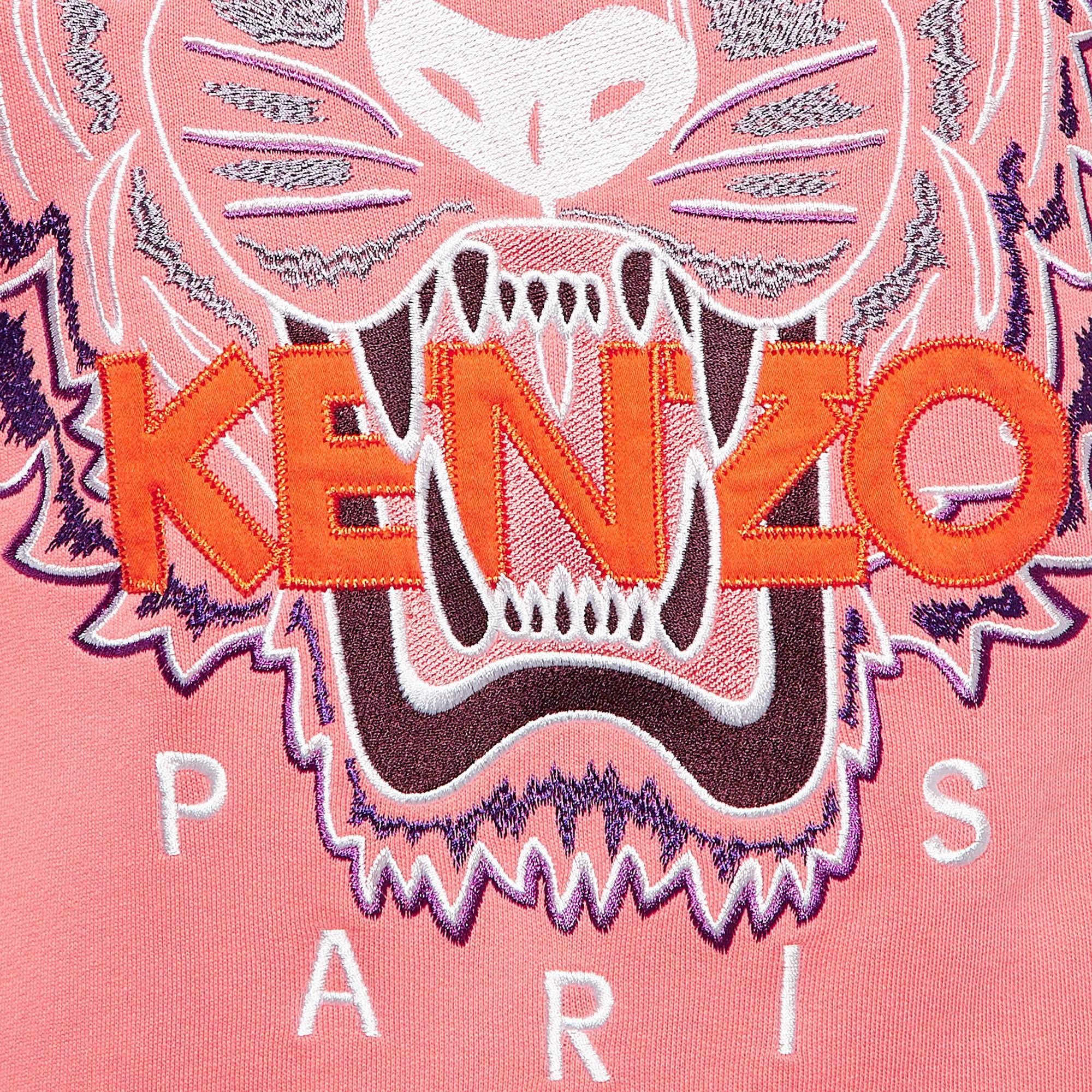 Kenzo Pink Tiger Logo Embroidered Cotton Knit Sweatshirt XS In Good Condition In Dubai, Al Qouz 2