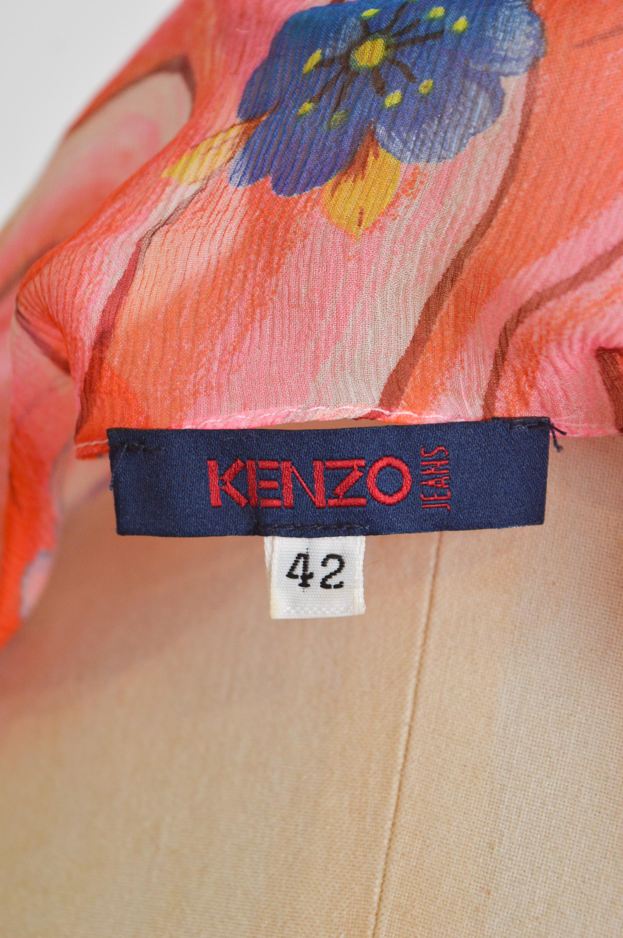 KENZO pure Silk Koi fish Japanese pink Sheer Beach Loose Kaftan Blouse Top For Sale 3