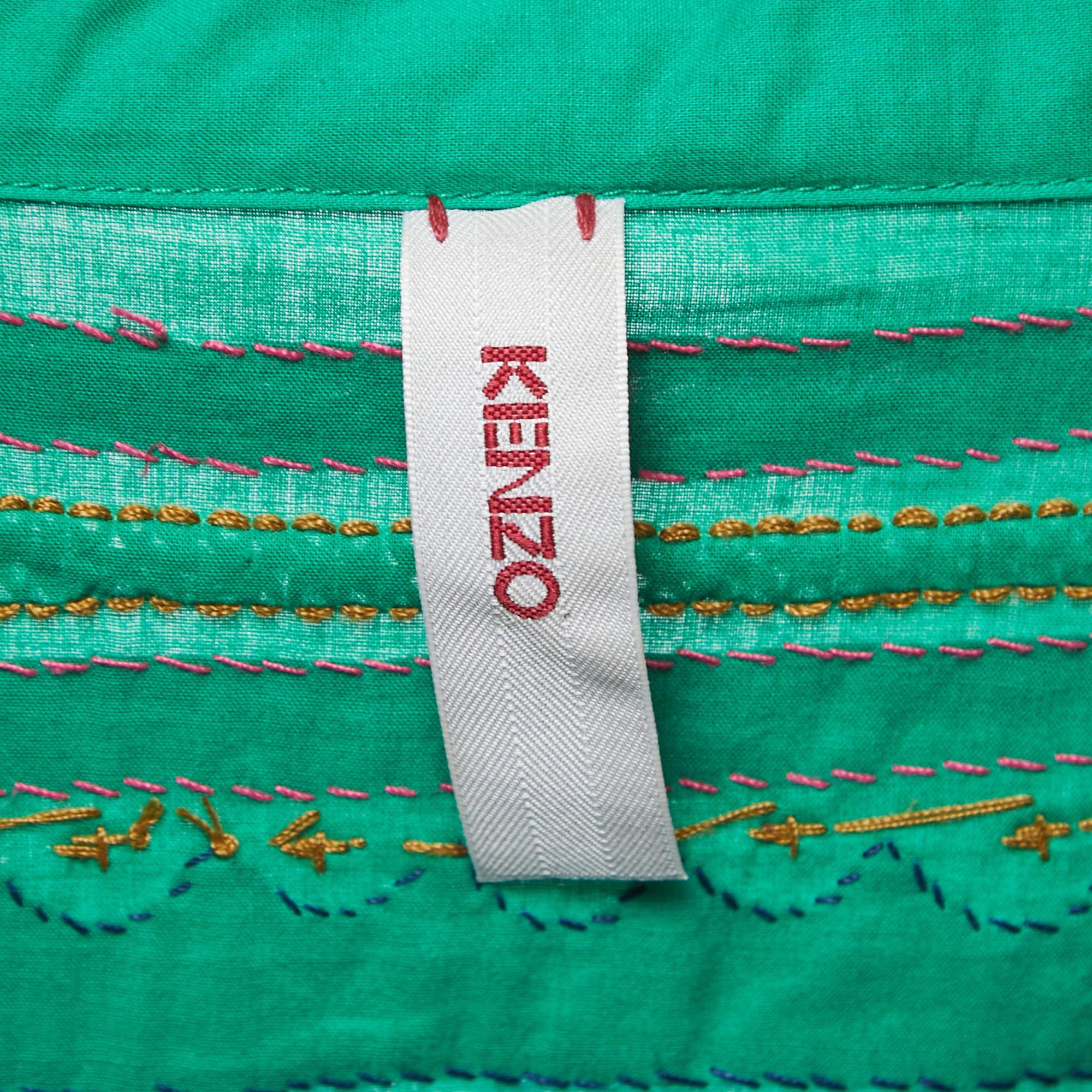 Kenzo Purple/Green Cotton Knit Embroidered Panel Button Front Shirt M In Good Condition For Sale In Dubai, Al Qouz 2