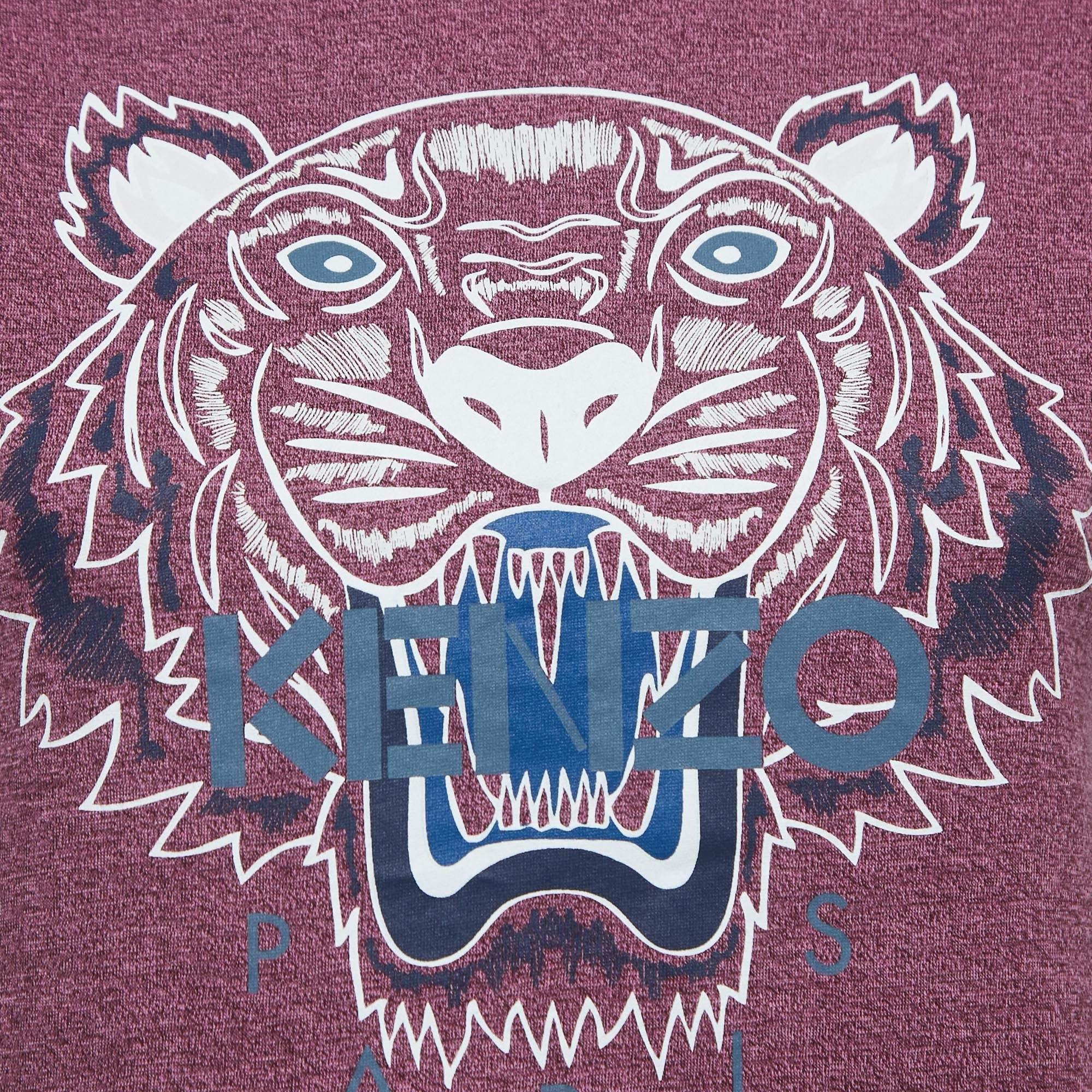 Gray Kenzo Purple Logo Tiger Print Cotton Short Sleeve T-Shirt XS For Sale