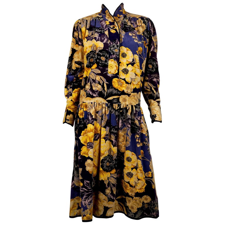 Kenzo Purple Velvet Floral Dress For Sale at 1stDibs