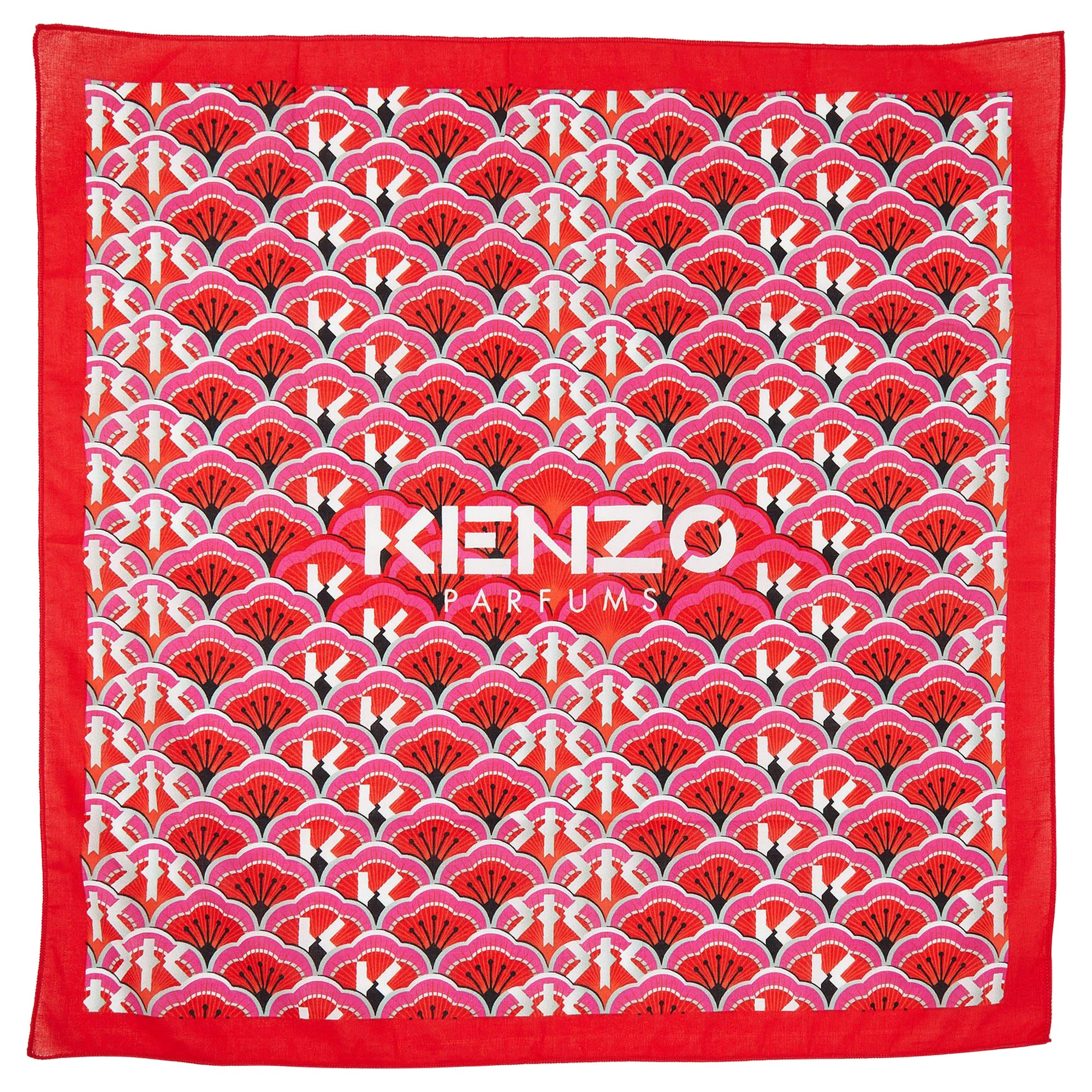 Kenzo Rotes quadratisches Halstuch aus Baumwolle mit All-Over-Druck im Angebot