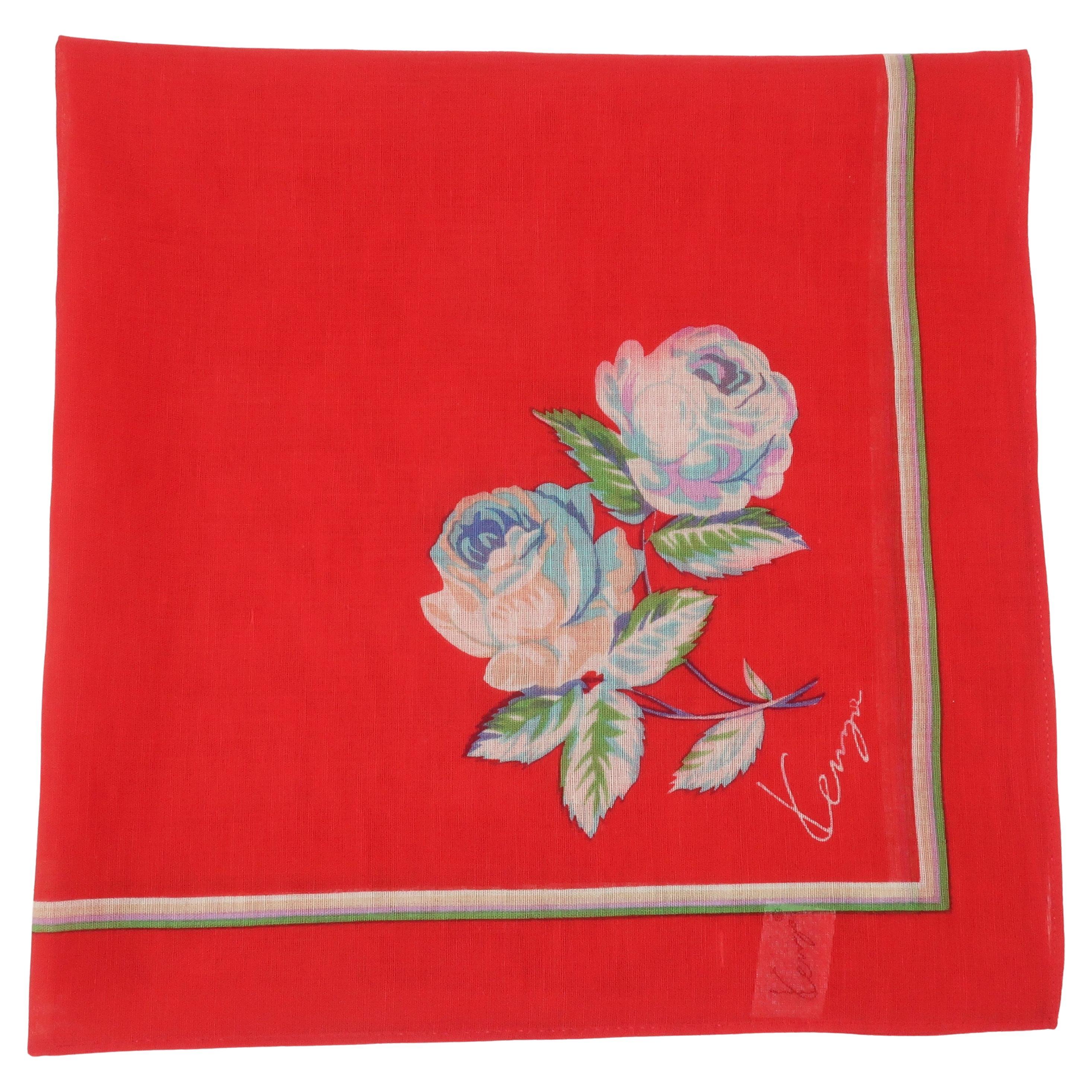 Kenzo Red Floral Cotton Scarf Bandana, 1980's