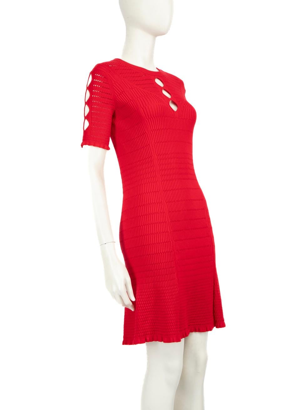 CONDITION is Very Good. Hardly any visible wear to the dress is evident on this used Kenzo designer resale item.
  
  Details
  
  
  Red 
  
  Viscose 
  
  Dress 
  
  Mini 
  
  Short sleeves 
  
  Knit 
  
  See through neckline 
  
  Cut out