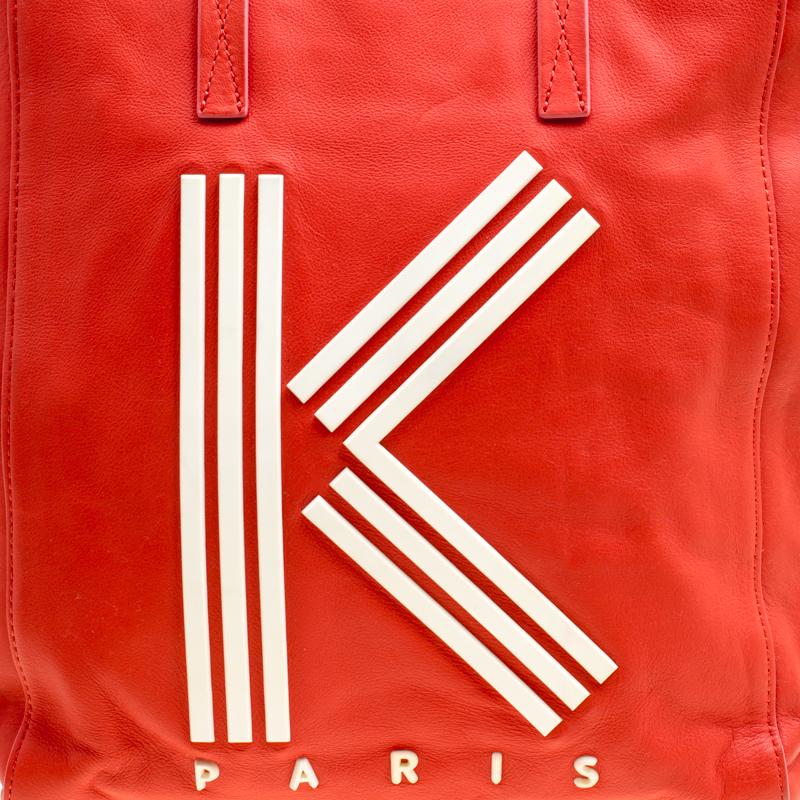 KENZO Red Leather K Logo Shopper Tote 5