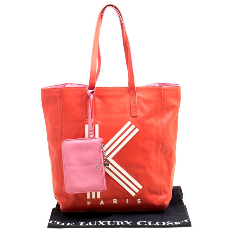KENZO Red Leather K Logo Shopper Tote 6