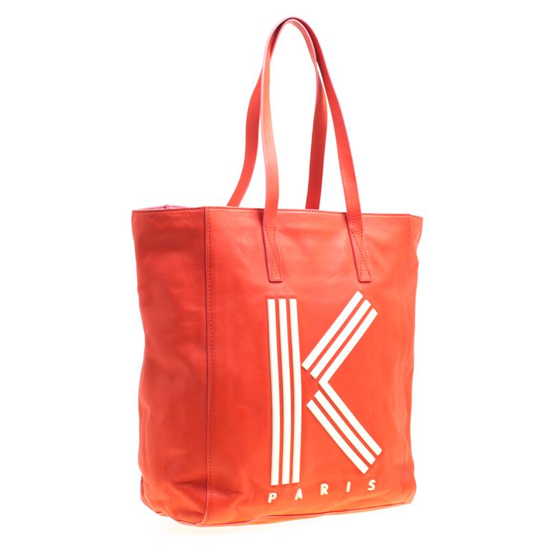 KENZO Red Leather K Logo Shopper Tote 4