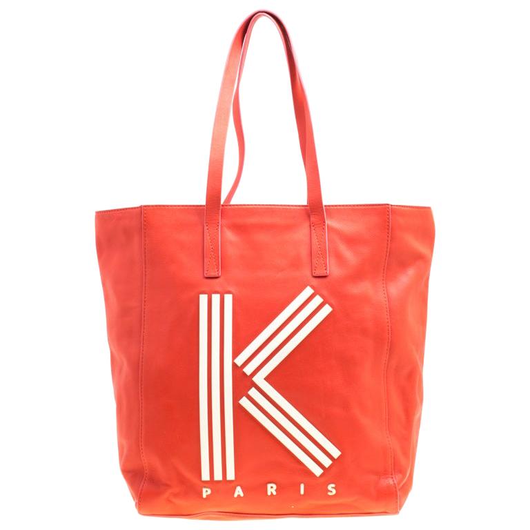 KENZO Red Leather K Logo Shopper Tote at 1stDibs