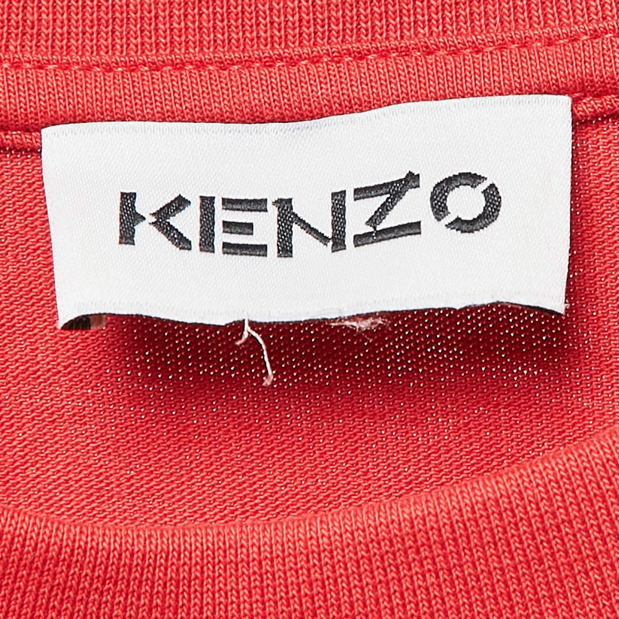 Men's Kenzo Red Logo Embroidered Crew Neck T-Shirt M For Sale