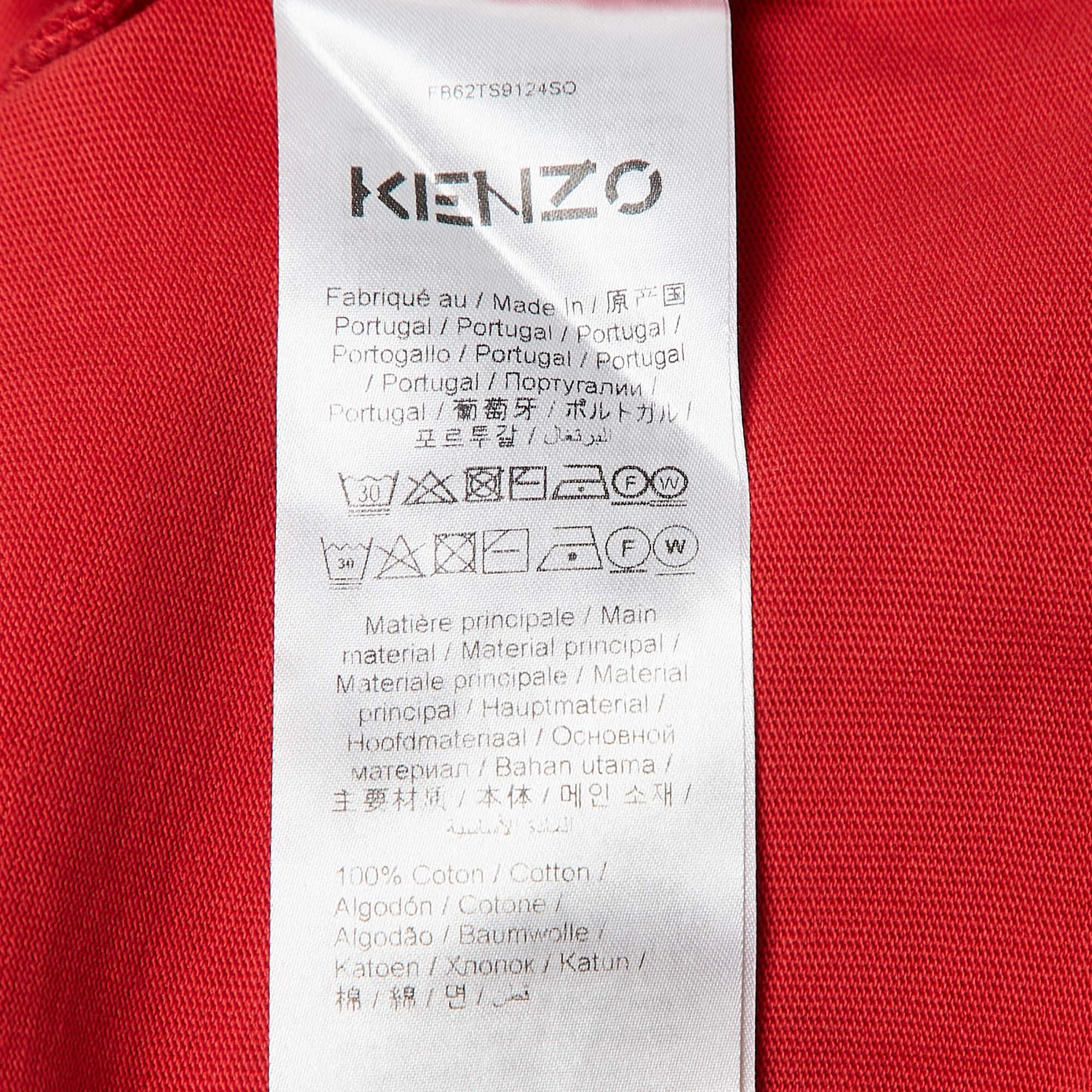 Kenzo Red Logo Embroidered Crew Neck T-Shirt M For Sale 1