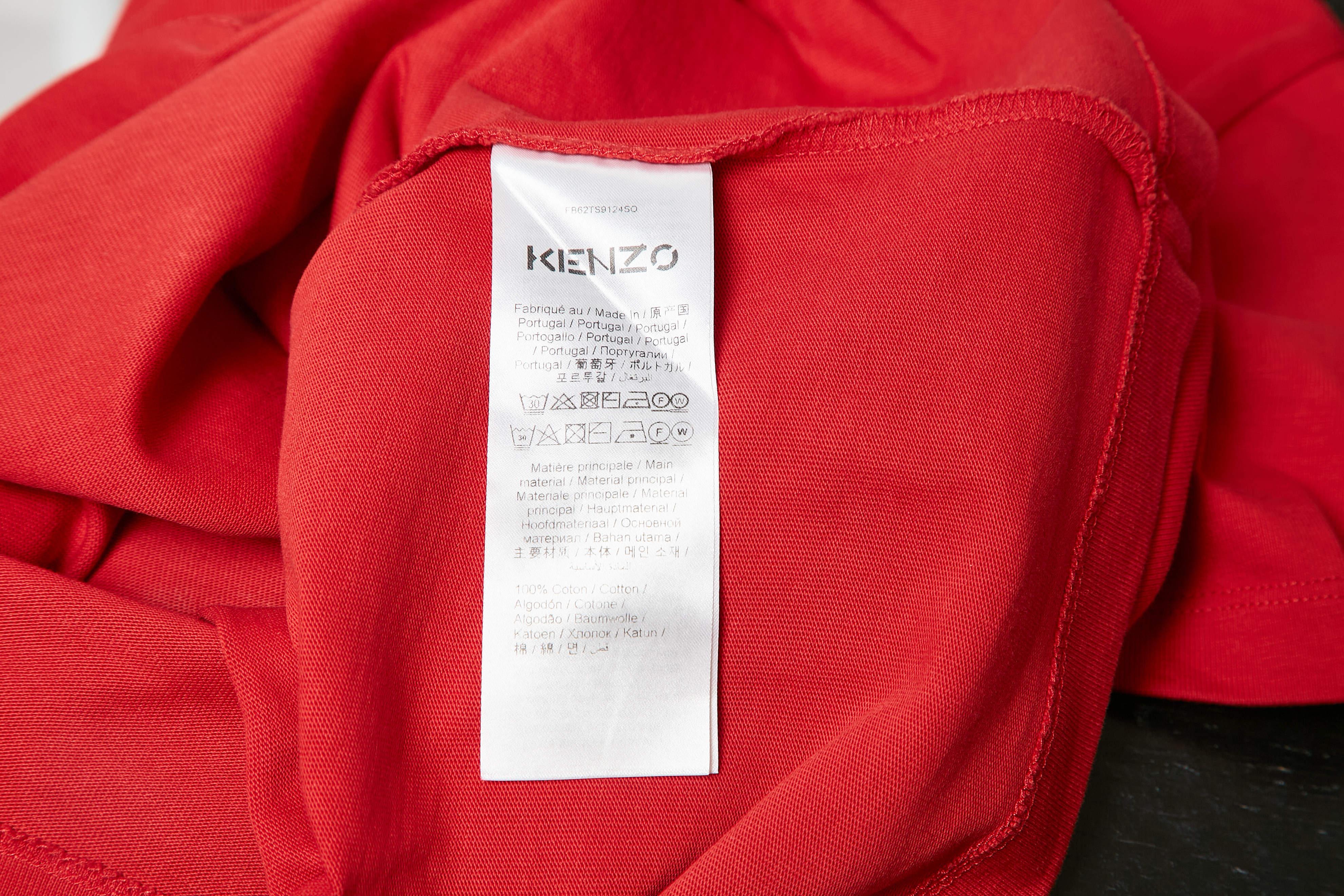 Kenzo Red Logo Embroidered Crew Neck T-Shirt M For Sale 2