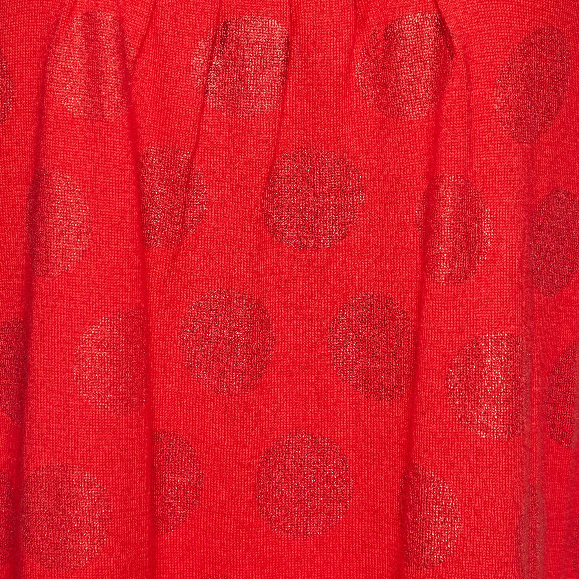 Kenzo Red Lurex Polka Cotton Knit Mini Dress L In Good Condition For Sale In Dubai, Al Qouz 2