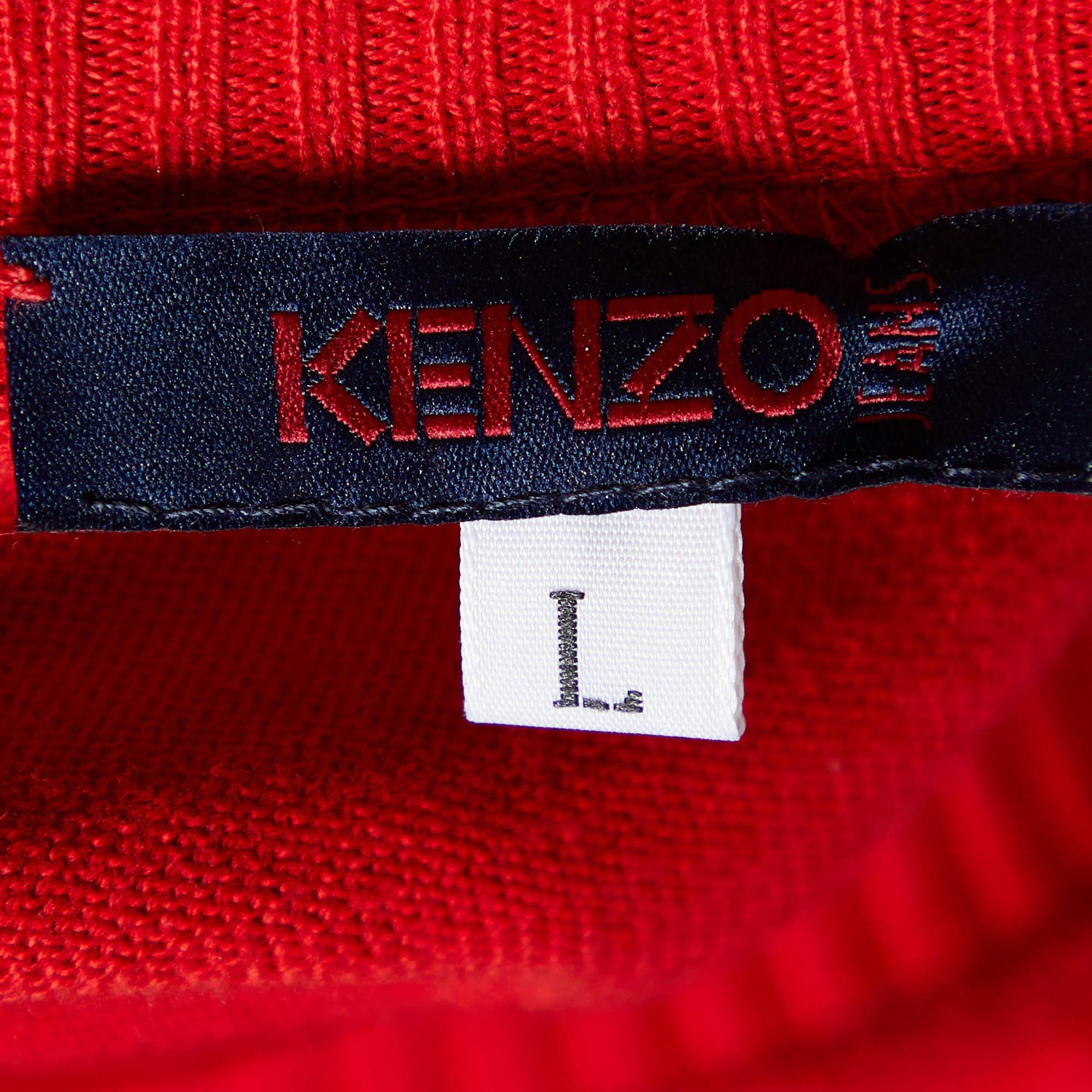 Women's Kenzo Red Lurex Polka Cotton Knit Mini Dress L For Sale