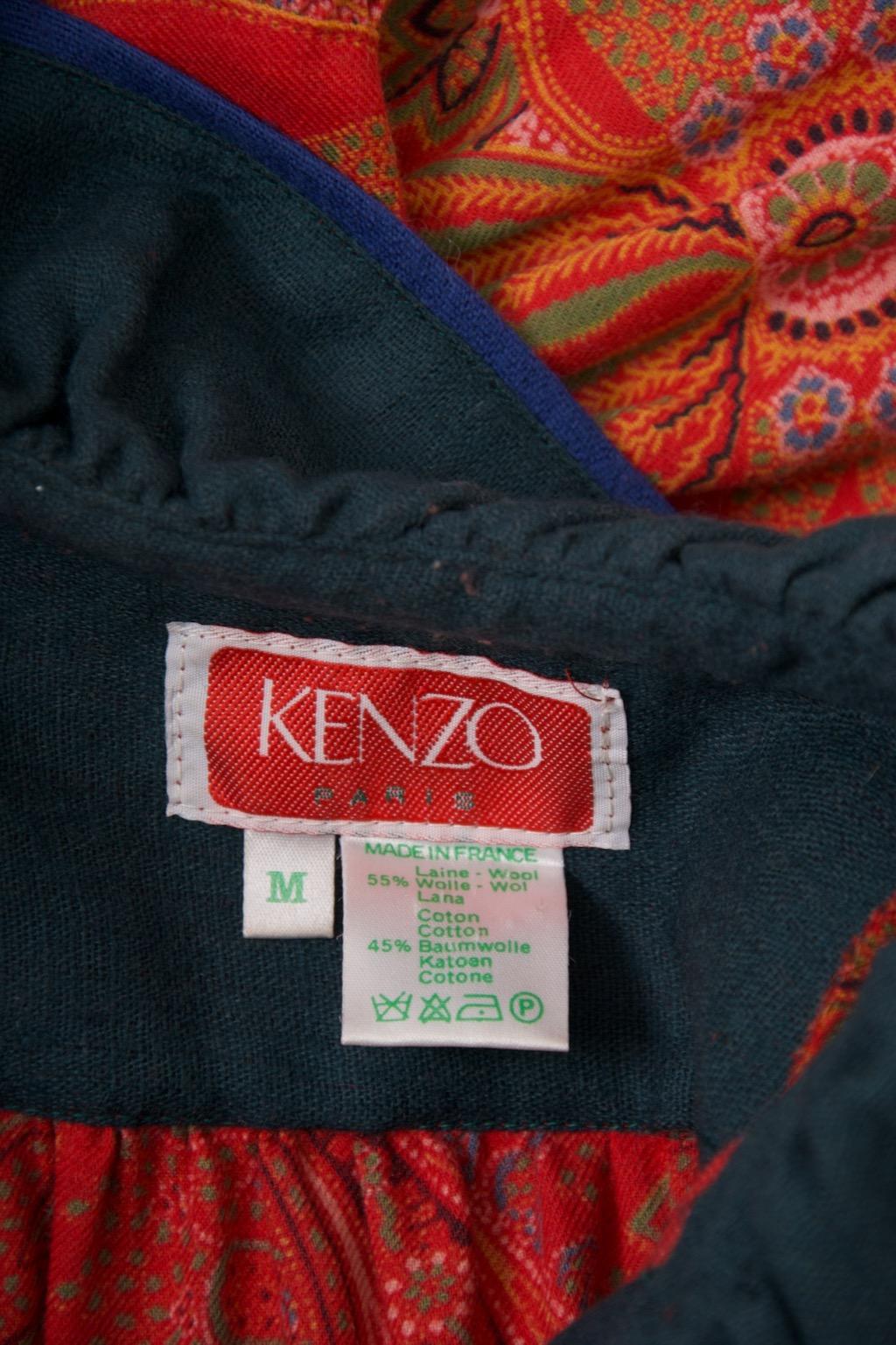 Kenzo Red Print Challis Dress with Flounce For Sale 7
