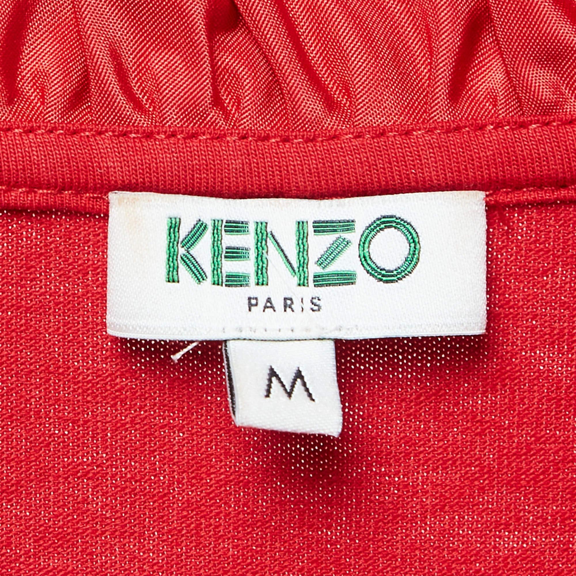 Women's Kenzo Red Tiger Logo Embroidered Cotton Ruffle Neck T-Shirt M For Sale