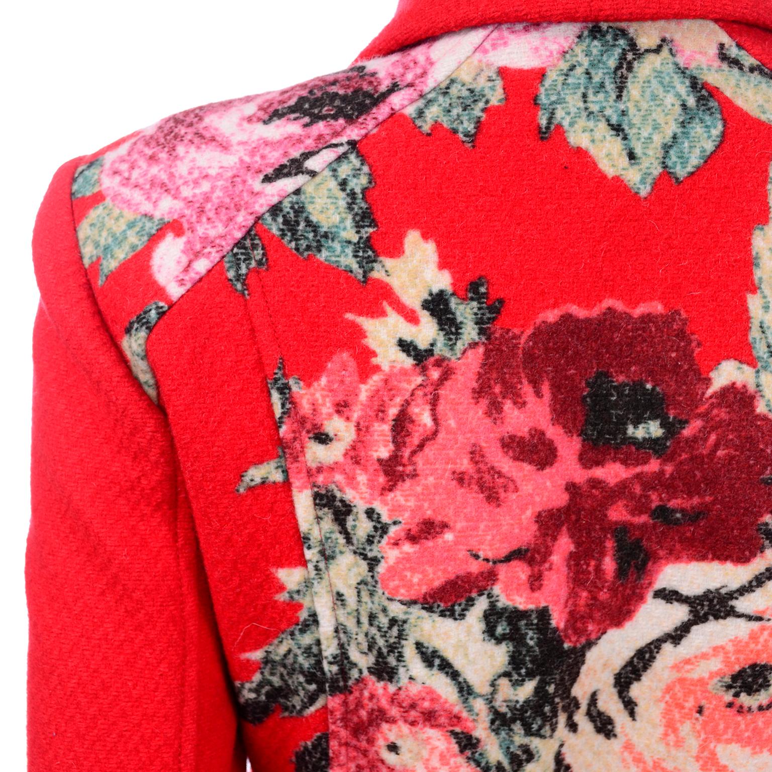 Kenzo Red Wool Double Breasted Jacket With Floral Back Detail Size 40 3