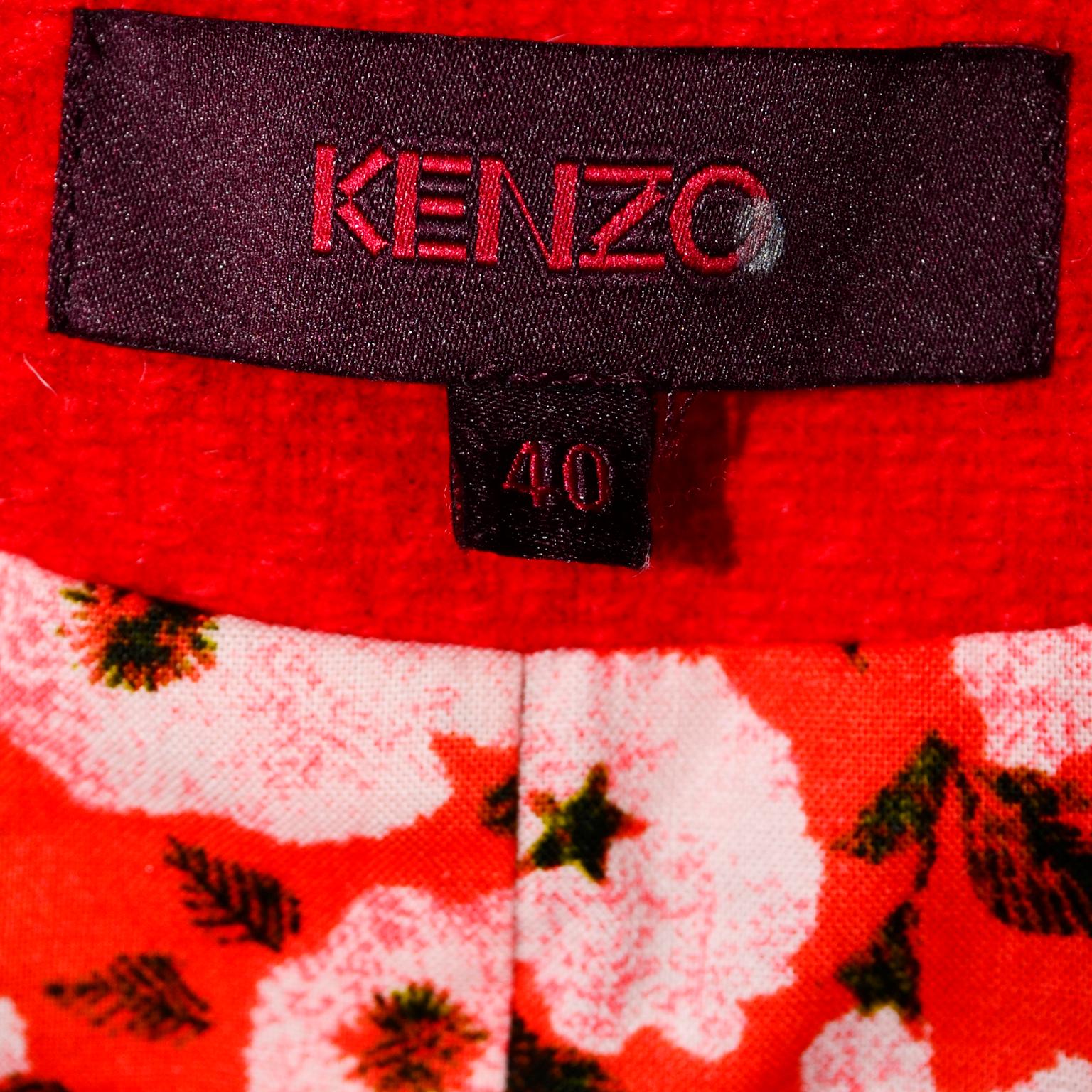 Kenzo Red Wool Double Breasted Jacket With Floral Back Detail Size 40 5