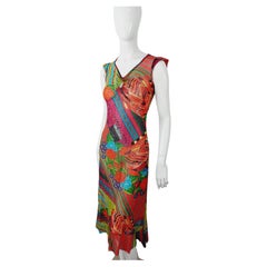 Kenzo Rose Floral Rainbow Shiny Asymmetric Mesh Transparent Tattoo Maxi Dress