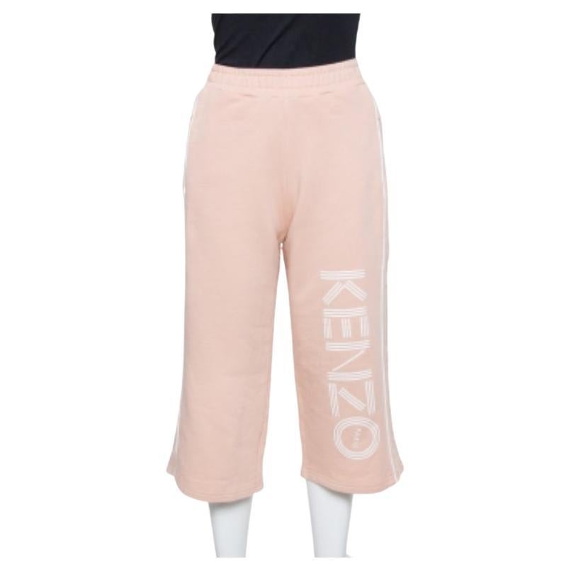 Kenzo Salmon Pink Knit Logo Printed Cropped Track Pants XS For Sale