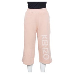 Kenzo Salmon Pink Knit Logo Printed Cropped Track Pants XS