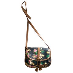 1980s Kenzo Leather Floral Print Crossbody Bag