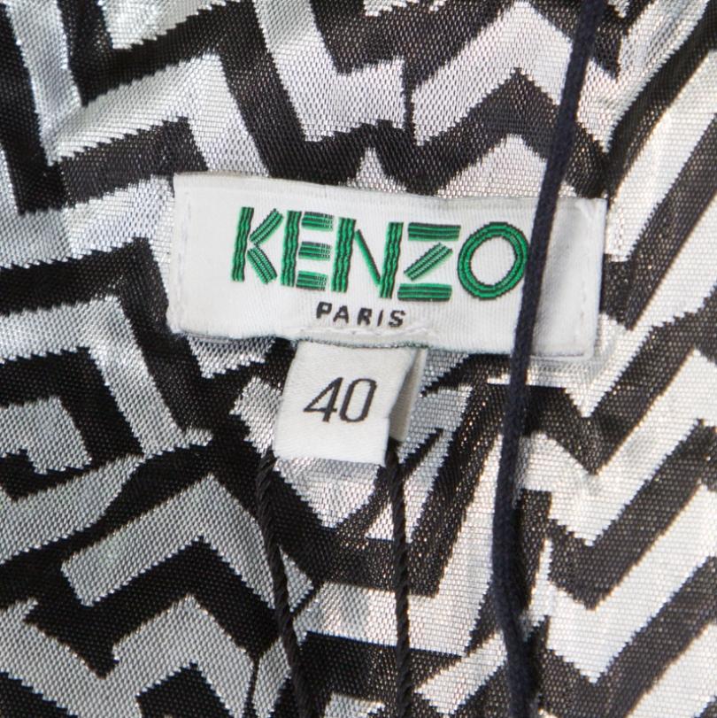 Gray Kenzo Silver and Black Zig Zag Pattern Jacquard Strapless Dress M