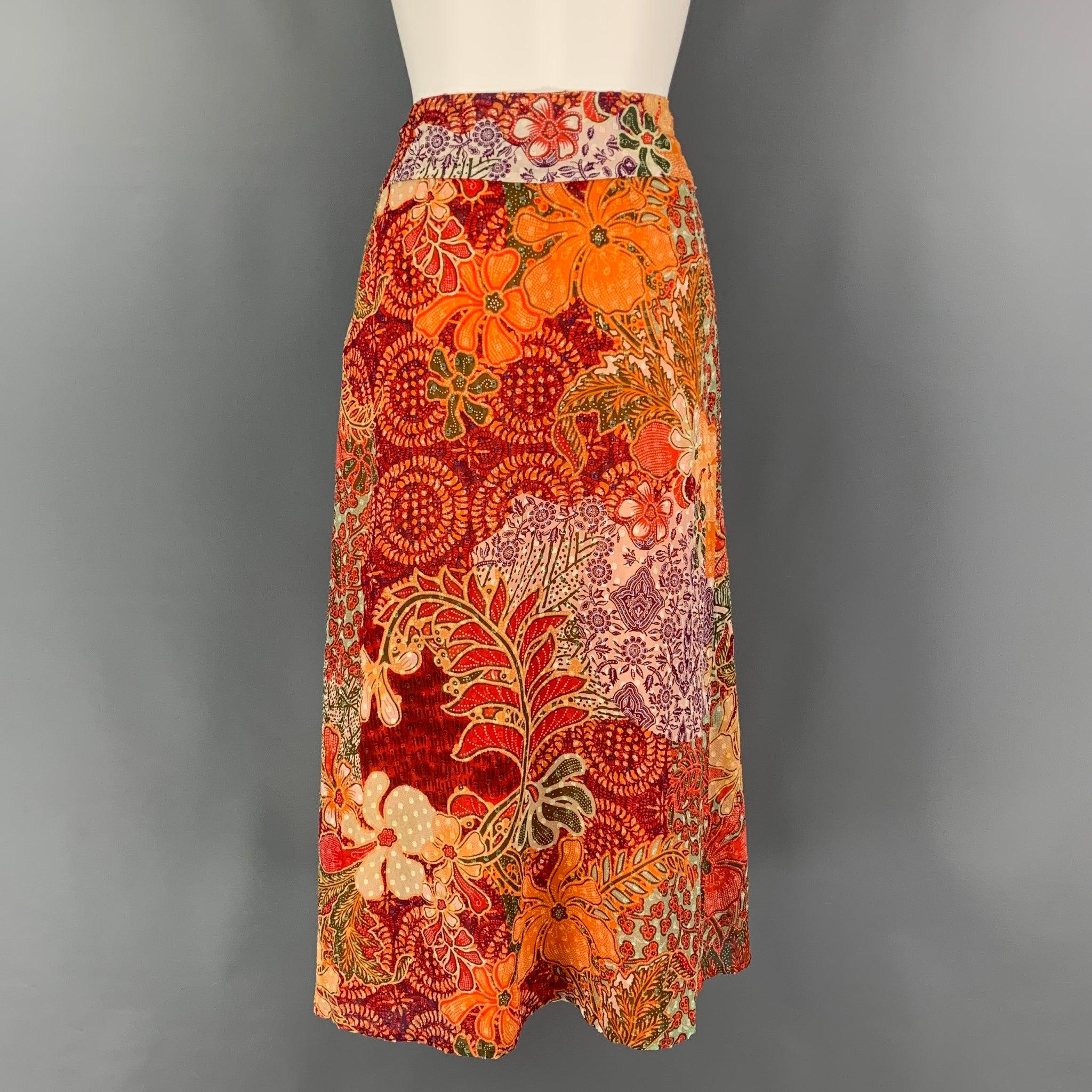 KENZO Size 0 Orange Multi-Color Silk Viscose Long Skirt In Good Condition In San Francisco, CA