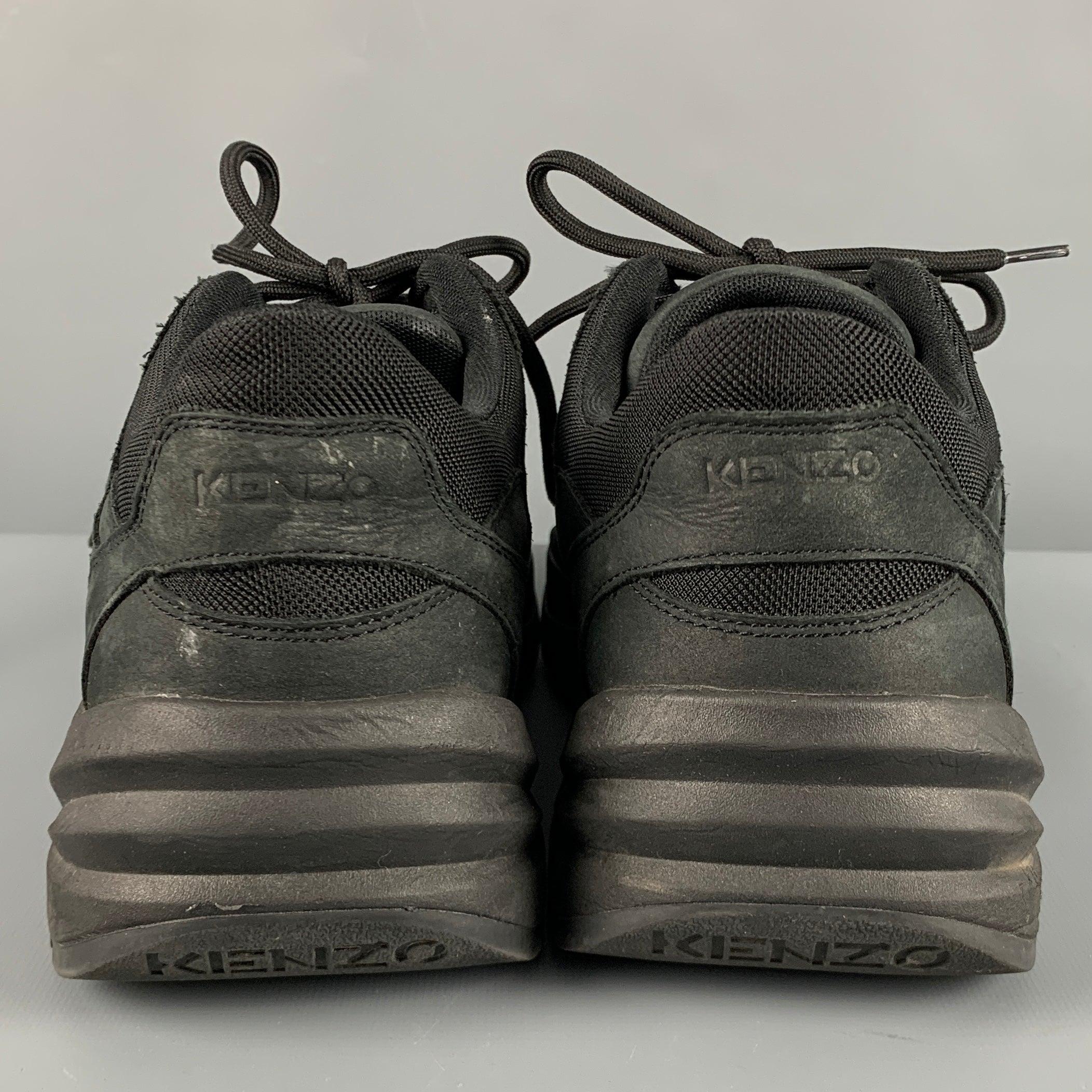 KENZO Size 11 Black Mesh Suede Low Top Sneakers Bon état - En vente à San Francisco, CA