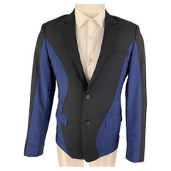 KENZO - Manteau de sport en laine à revers en mohair noir et bleu à blocs de couleur, taille 38