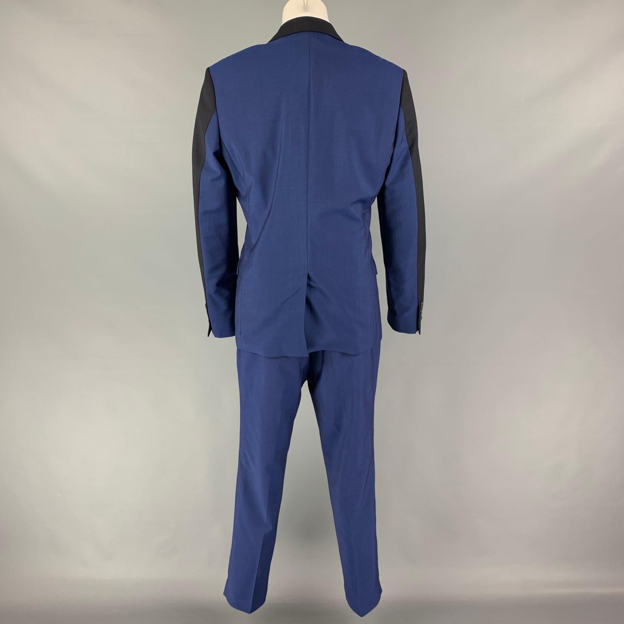 Noir KENZO Costume à revers en laine mohair bleu marine à blocs de couleur, Taille 38