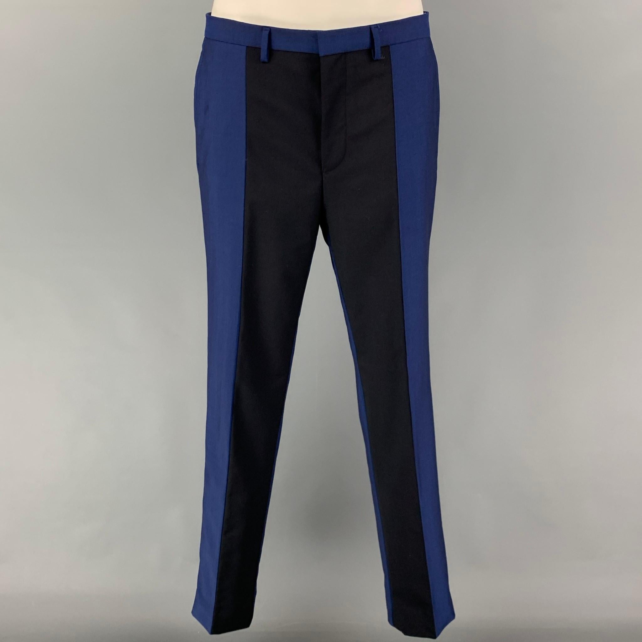  KENZO Costume à revers en laine mohair bleu marine à blocs de couleur, Taille 38 Pour hommes 