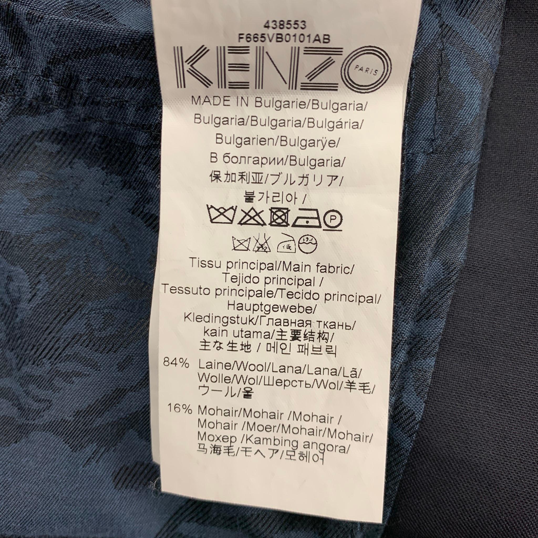KENZO Costume à revers en laine mohair bleu marine à blocs de couleur, Taille 38 1