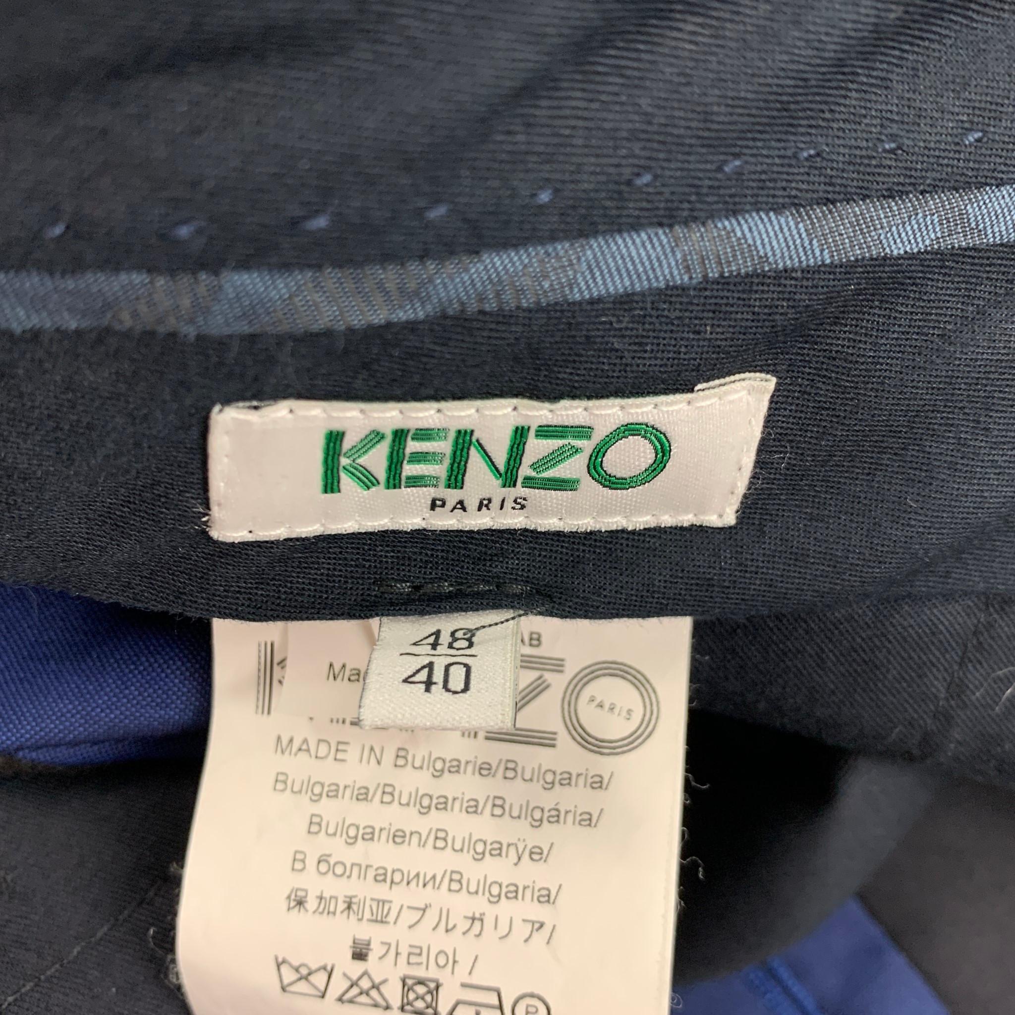 KENZO Costume à revers en laine mohair bleu marine à blocs de couleur, Taille 38 3