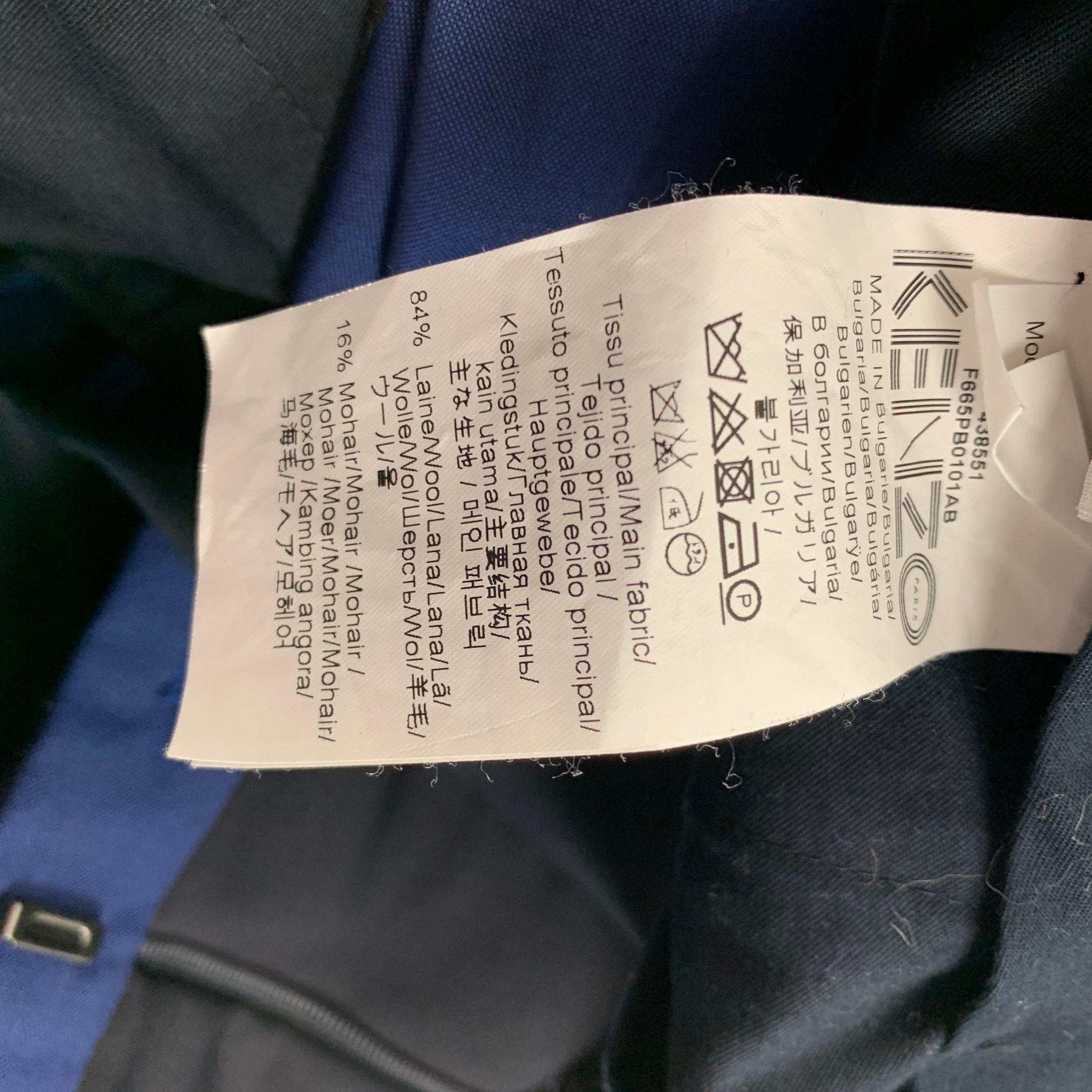KENZO Costume à revers en laine mohair bleu marine à blocs de couleur, Taille 38 4