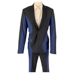 KENZO Size 38 Navy Blue Color Block Wool Mohair Notch Lapel Suit
