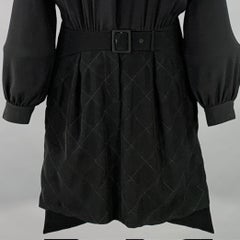 KENZO Size 4 Black Polyester Long Sleeve Knee Length V-Neck Shirt Dress