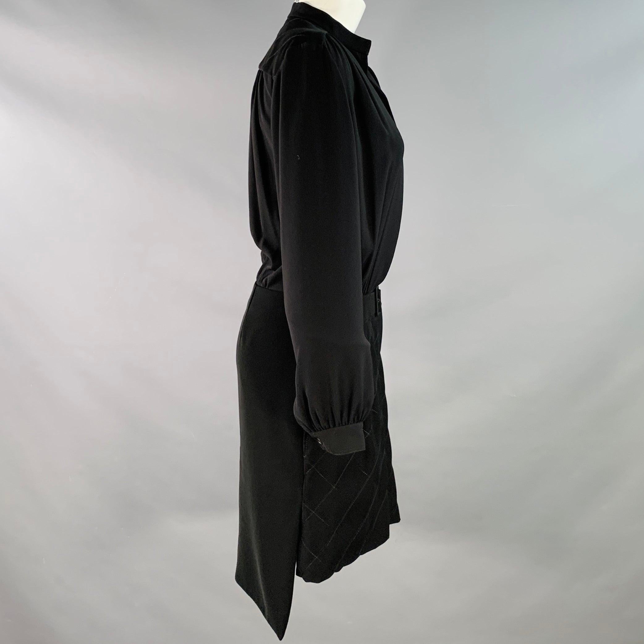 KENZO Size 4 Black Polyester Long Sleeve Knee Length V-Neck Shirt Dress In Good Condition For Sale In San Francisco, CA