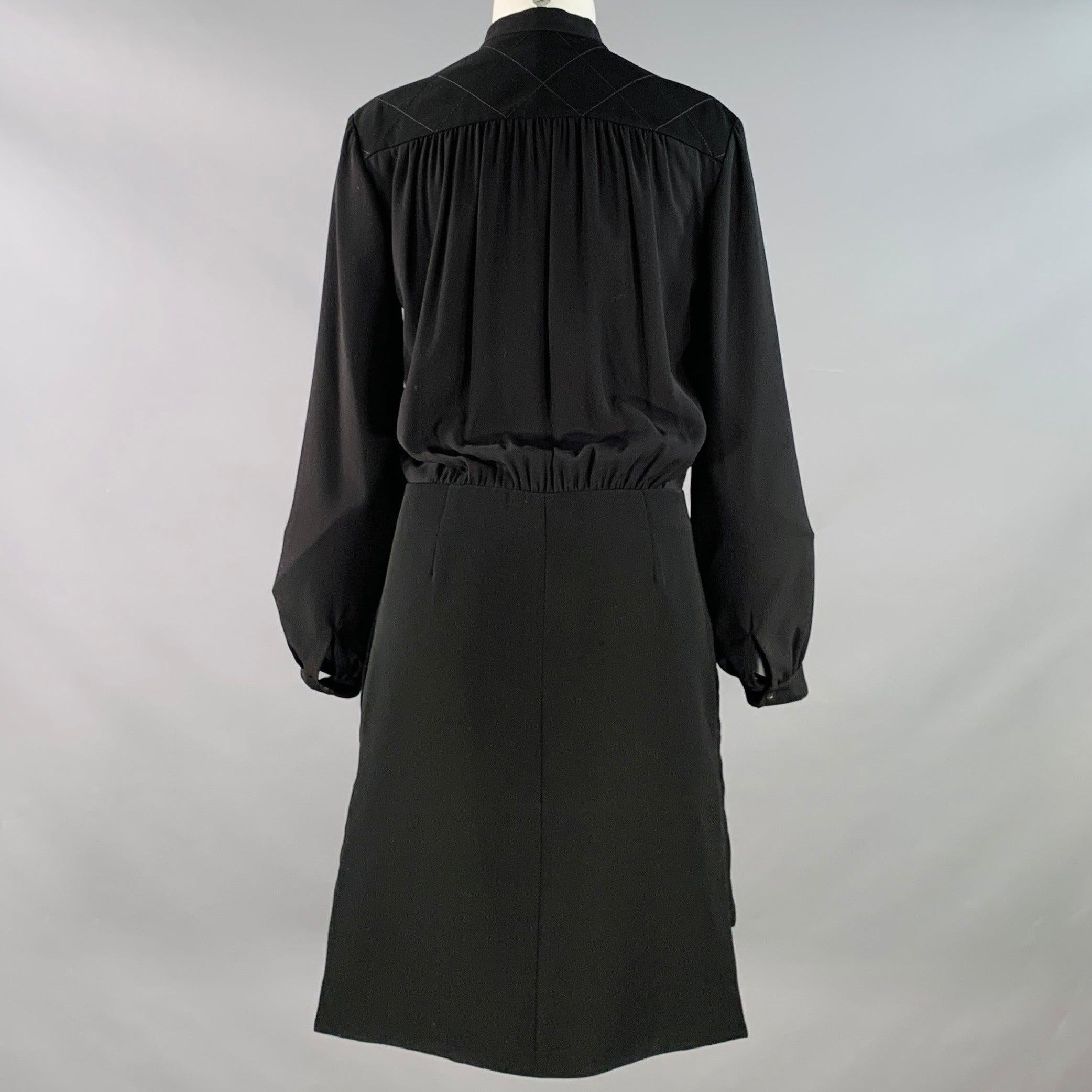 Women's KENZO Size 4 Black Polyester Long Sleeve Knee Length V-Neck Shirt Dress For Sale