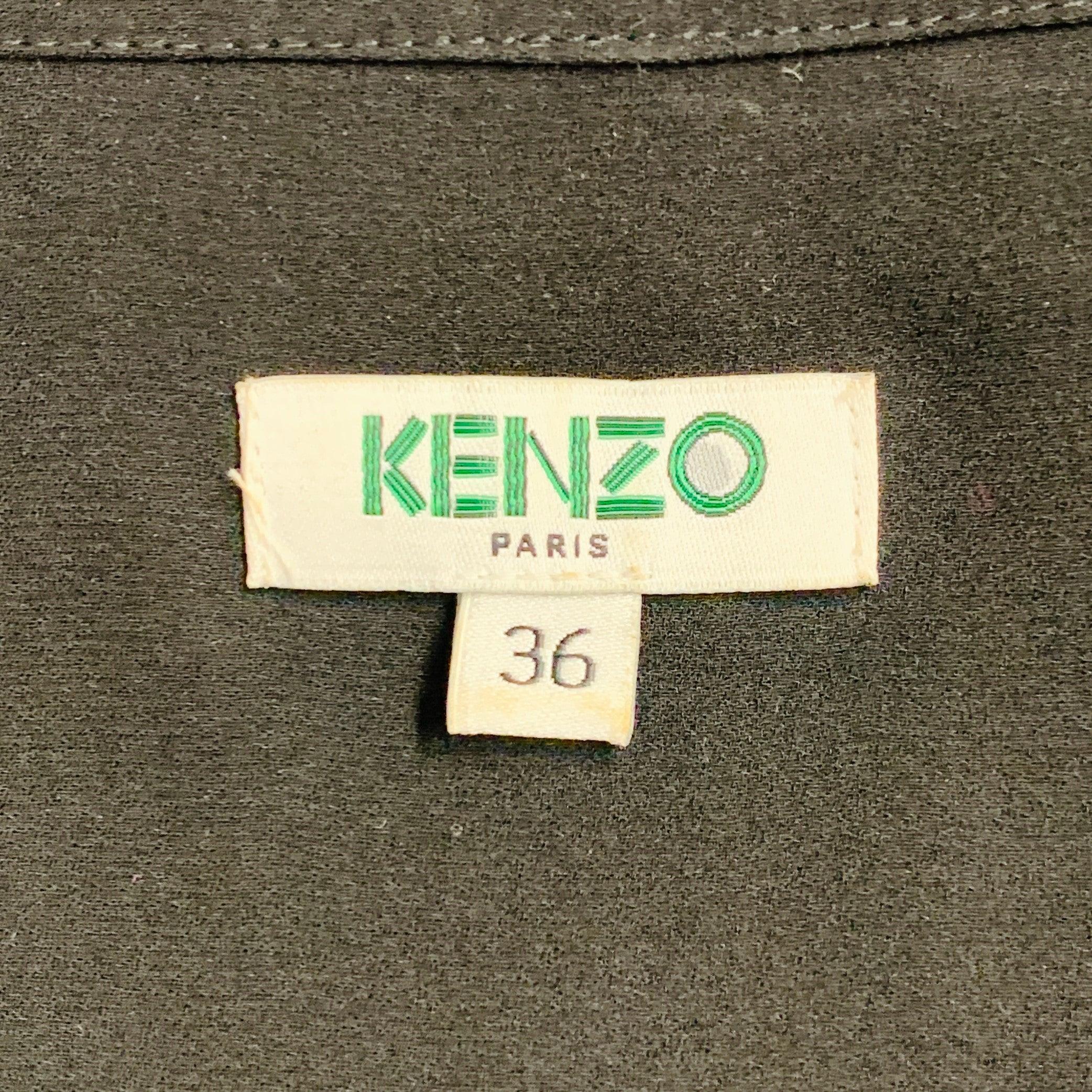 KENZO Size 4 Black Polyester Long Sleeve Knee Length V-Neck Shirt Dress For Sale 2