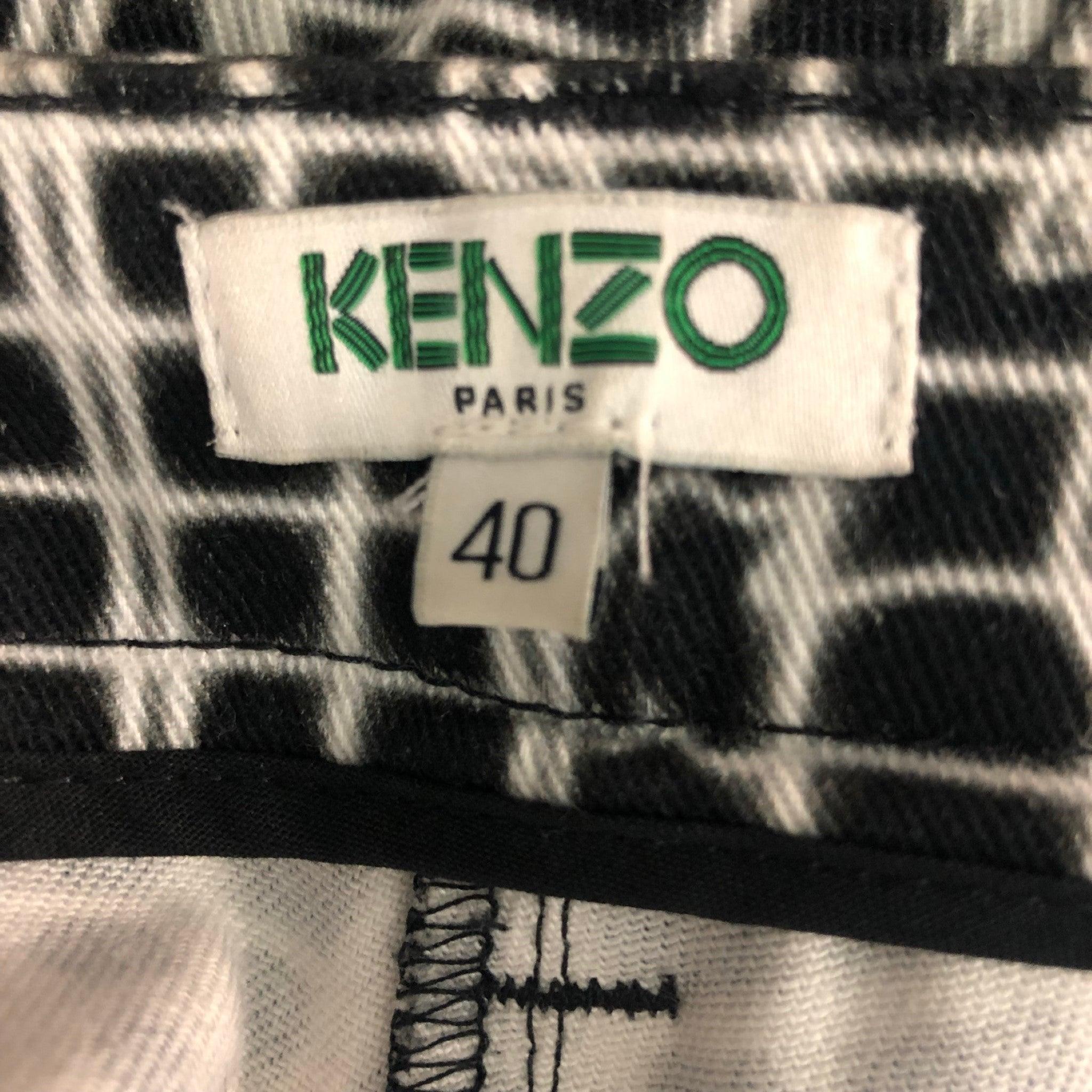 KENZO Size 4 Black & White Cotton Print Jeans For Sale 1