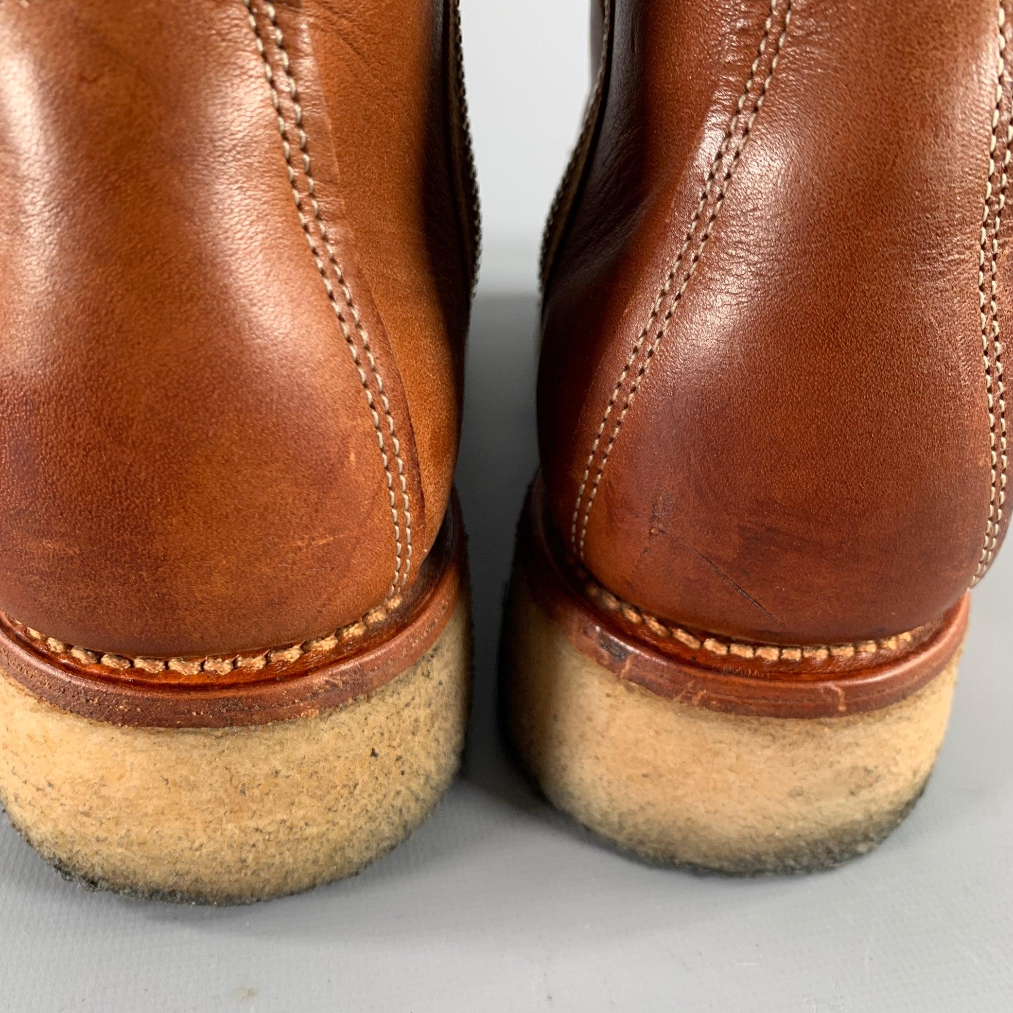 KENZO Size 9.5 Brown Contrast Stitch Leather Lace-Up Zipper Boots For Sale 7