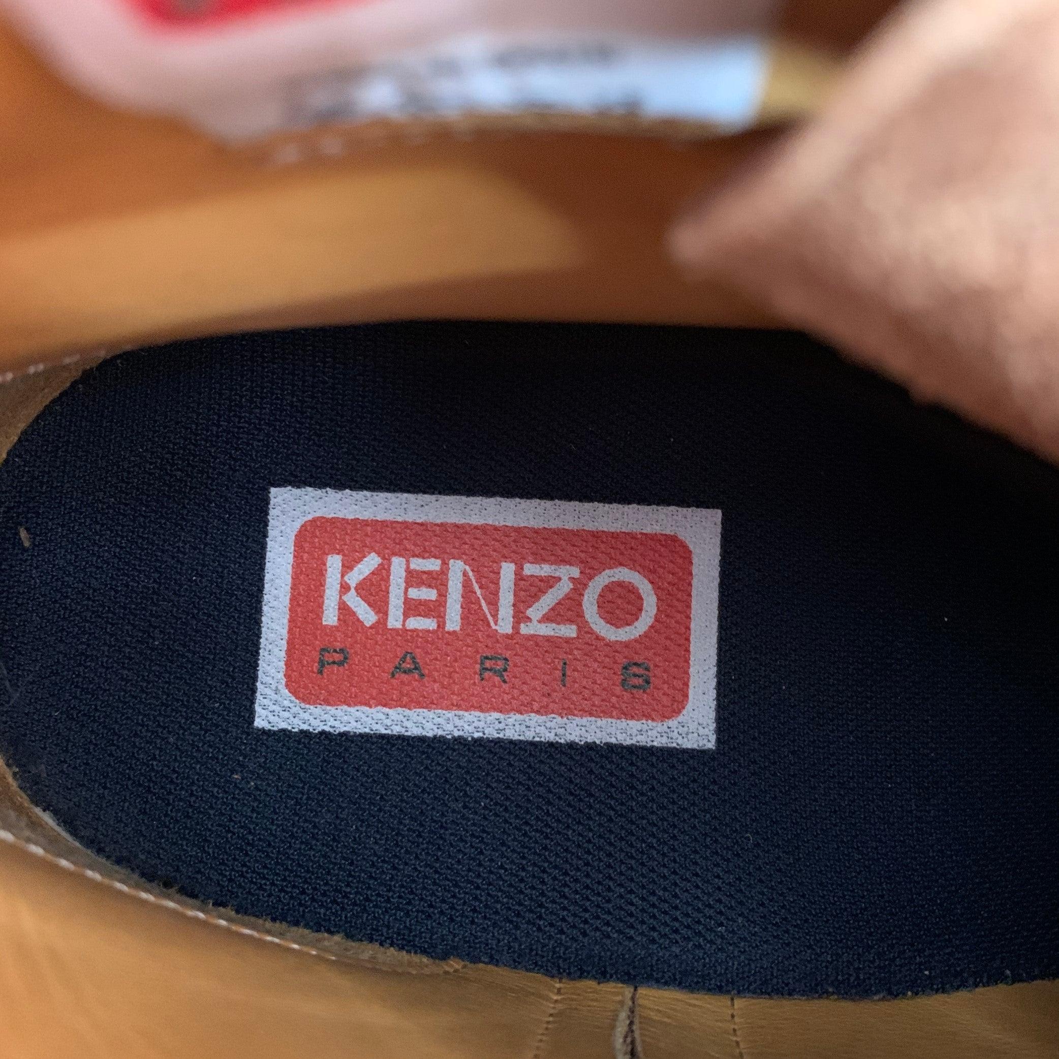 KENZO Size 9.5 Brown Contrast Stitch Leather Lace-Up Zipper Boots For Sale 3