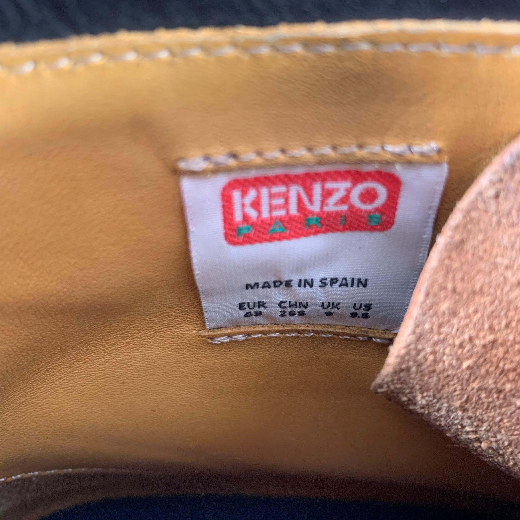 KENZO Size 9.5 Brown Contrast Stitch Leather Lace-Up Zipper Boots For Sale 4