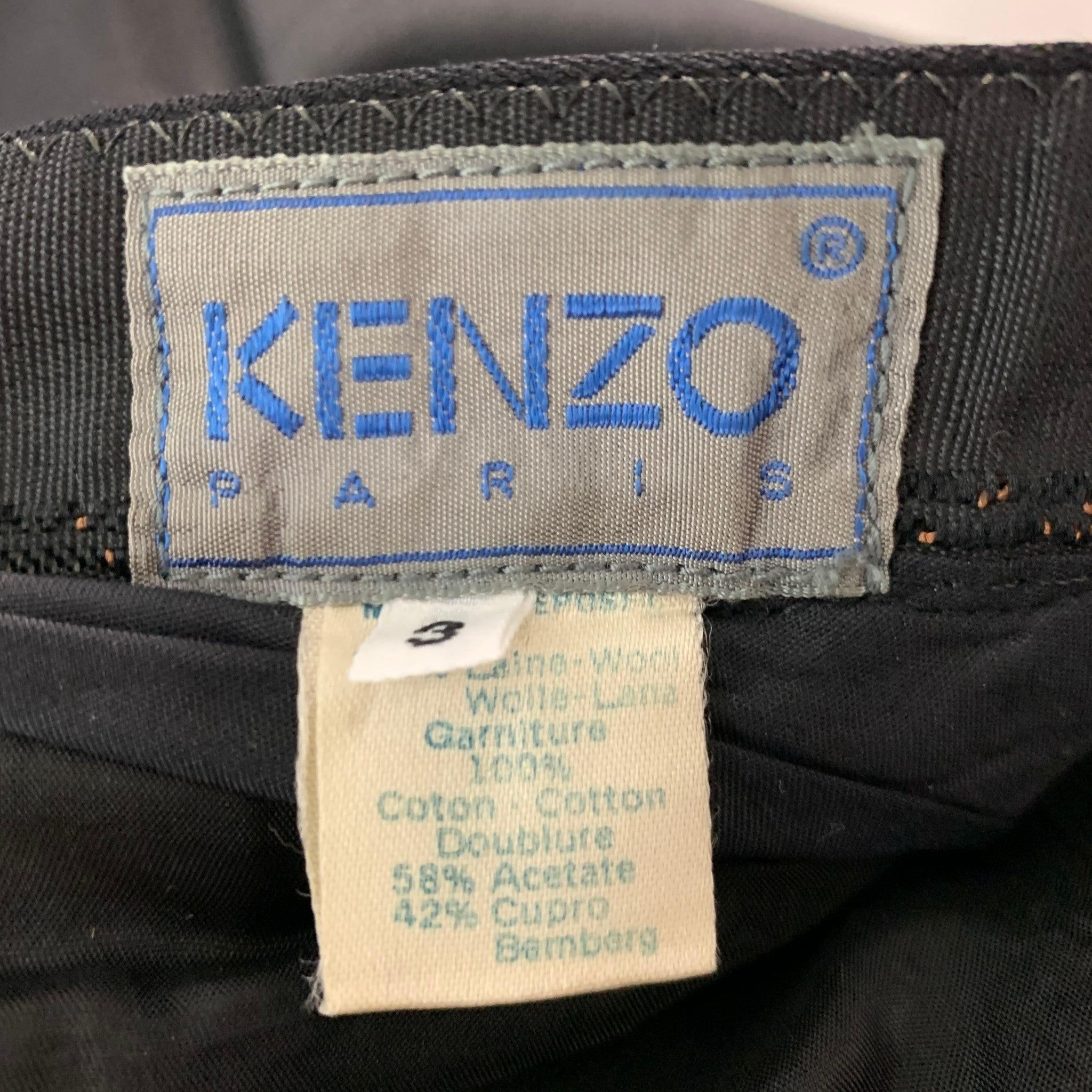 KENZO Size L Black Wool Cropped Suit 6