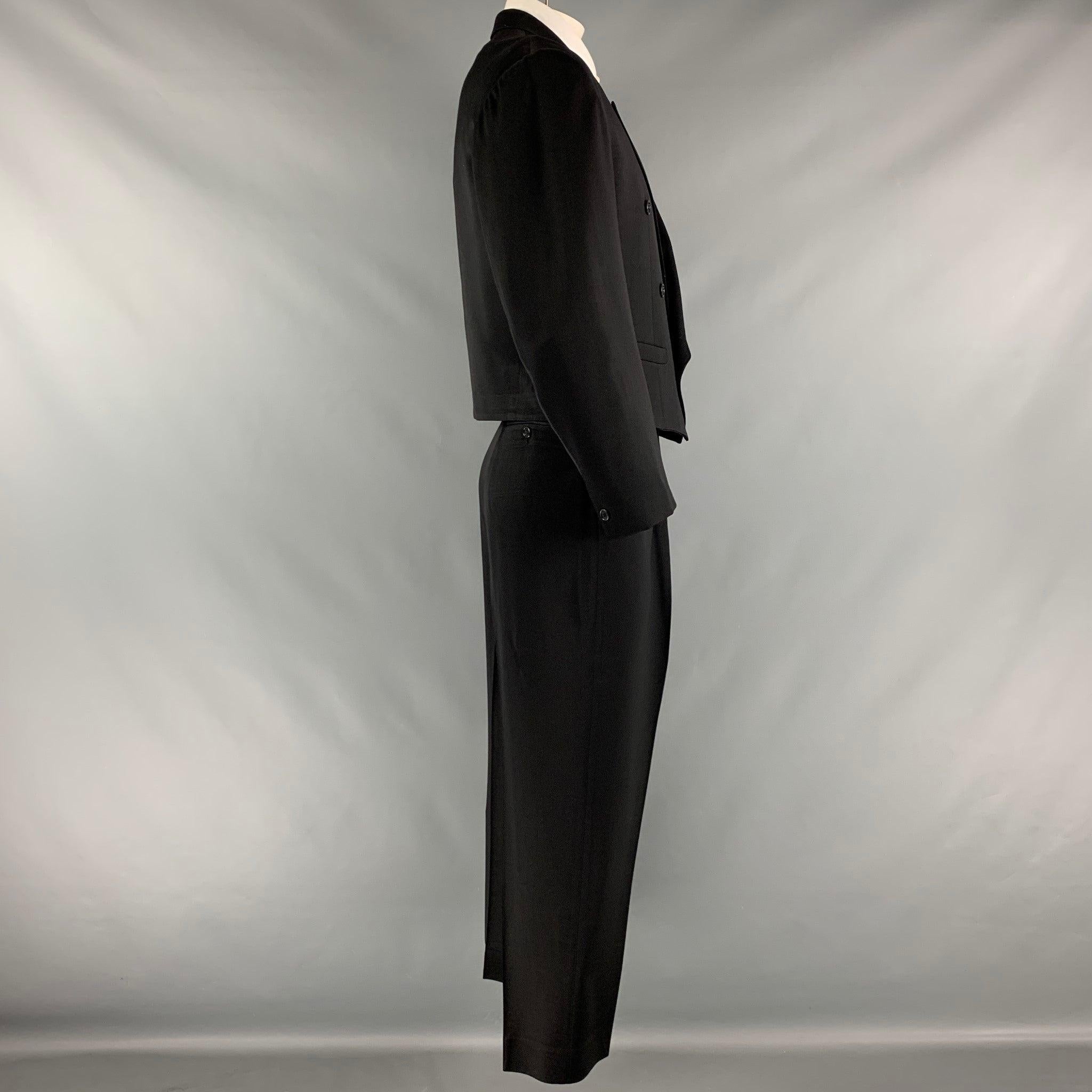 KENZO Size L Black Wool Cropped Suit In Good Condition In San Francisco, CA